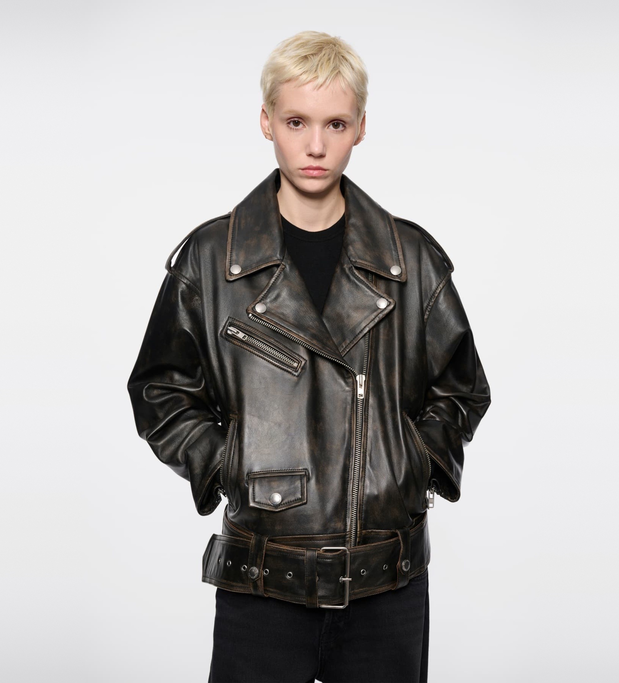 Stand Studiovoor vrouwen. 66388-7830 Isobelle Biker leren jas zwart (36), Casual, Leer