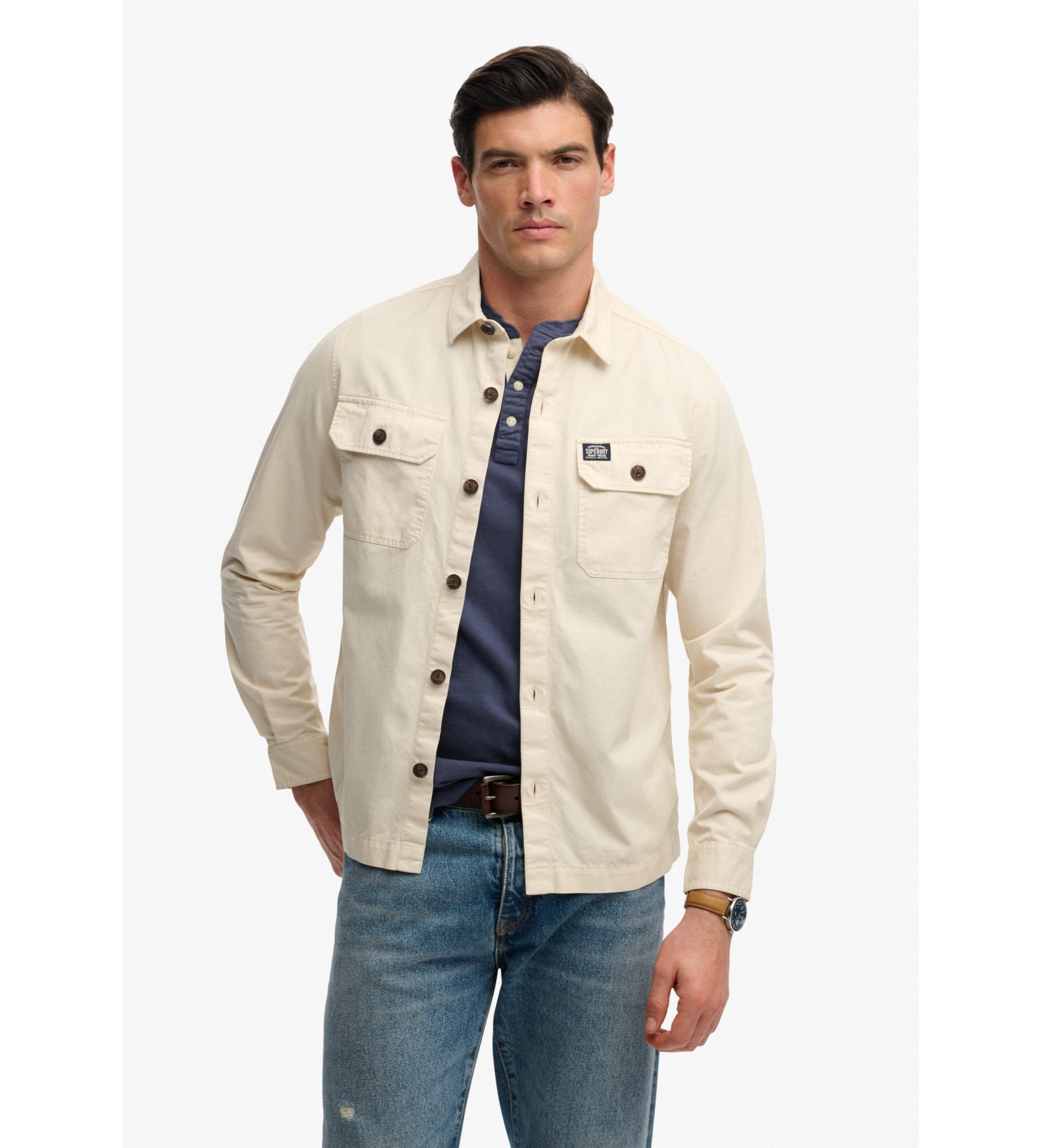 Superdry für Herren. M4011127A Hemd 2 Pocket beige (XXL), Lässig, Baumwolle, Langarm