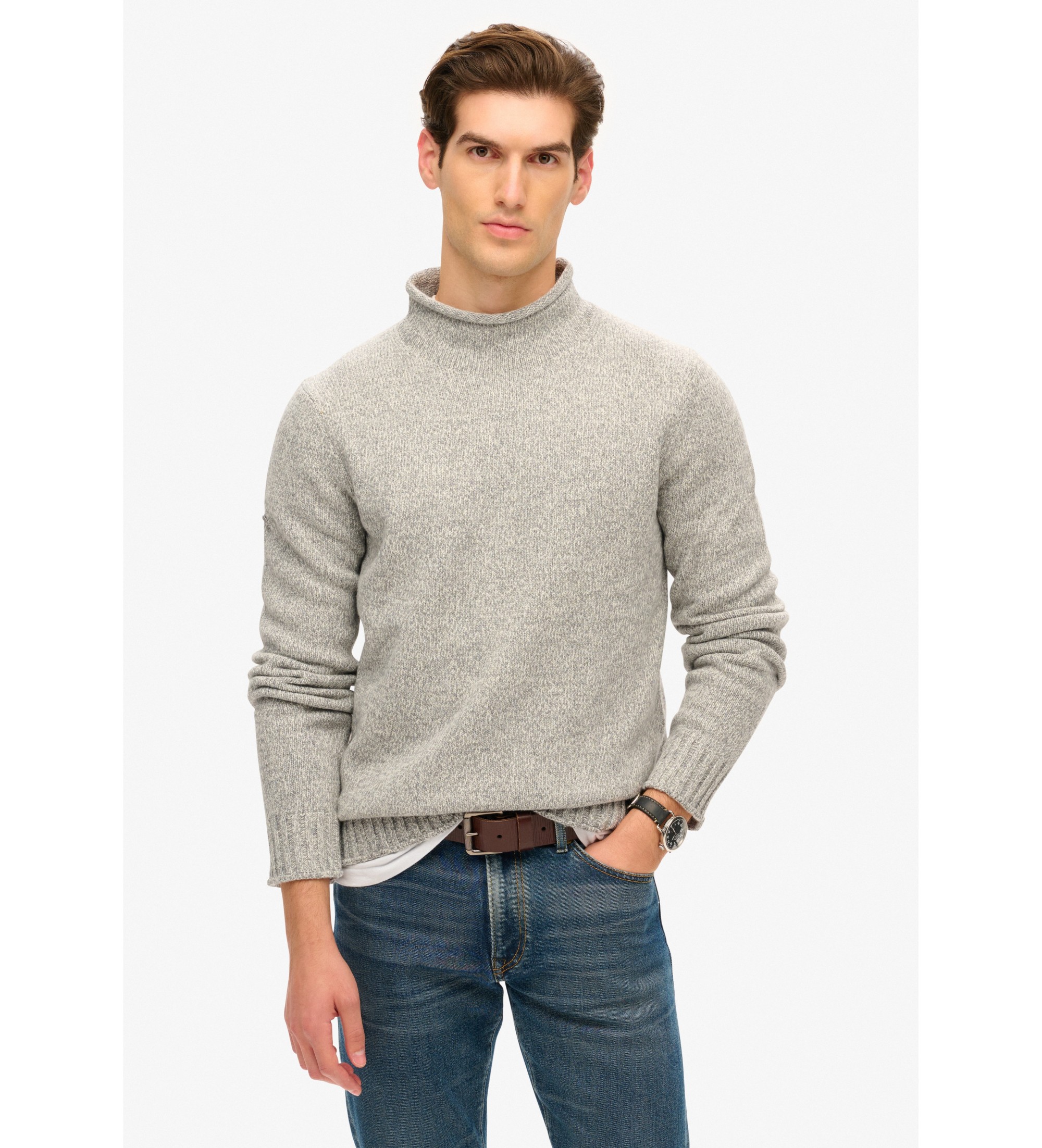 Superdry für Herren. M6110622A 90er Rollpulli grau (S), Lässig, Acryl