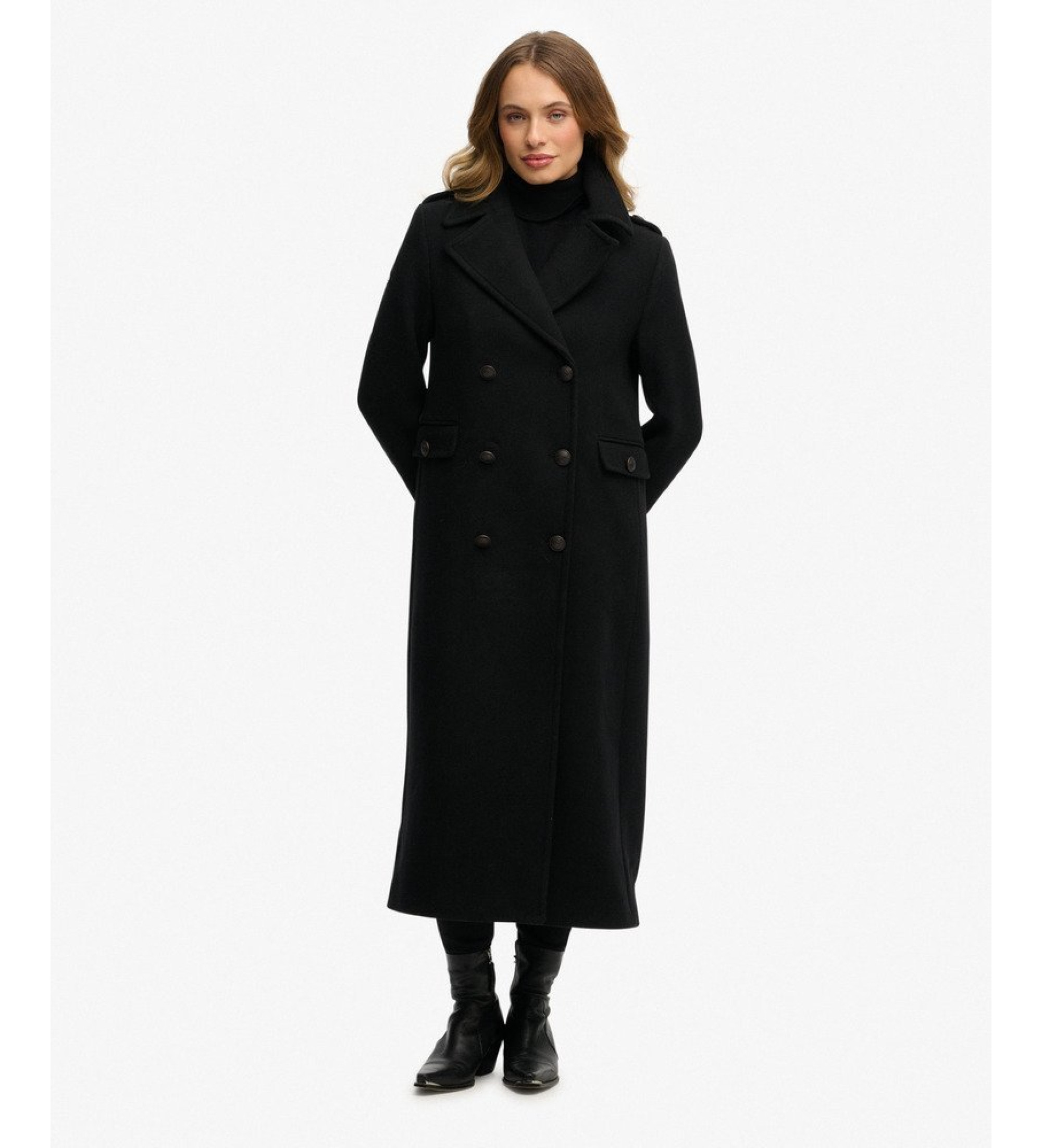 Superdry für Damen. W5011889A Schwarzer Brustmantel (XS), Lässig, Wolle, Klassisch