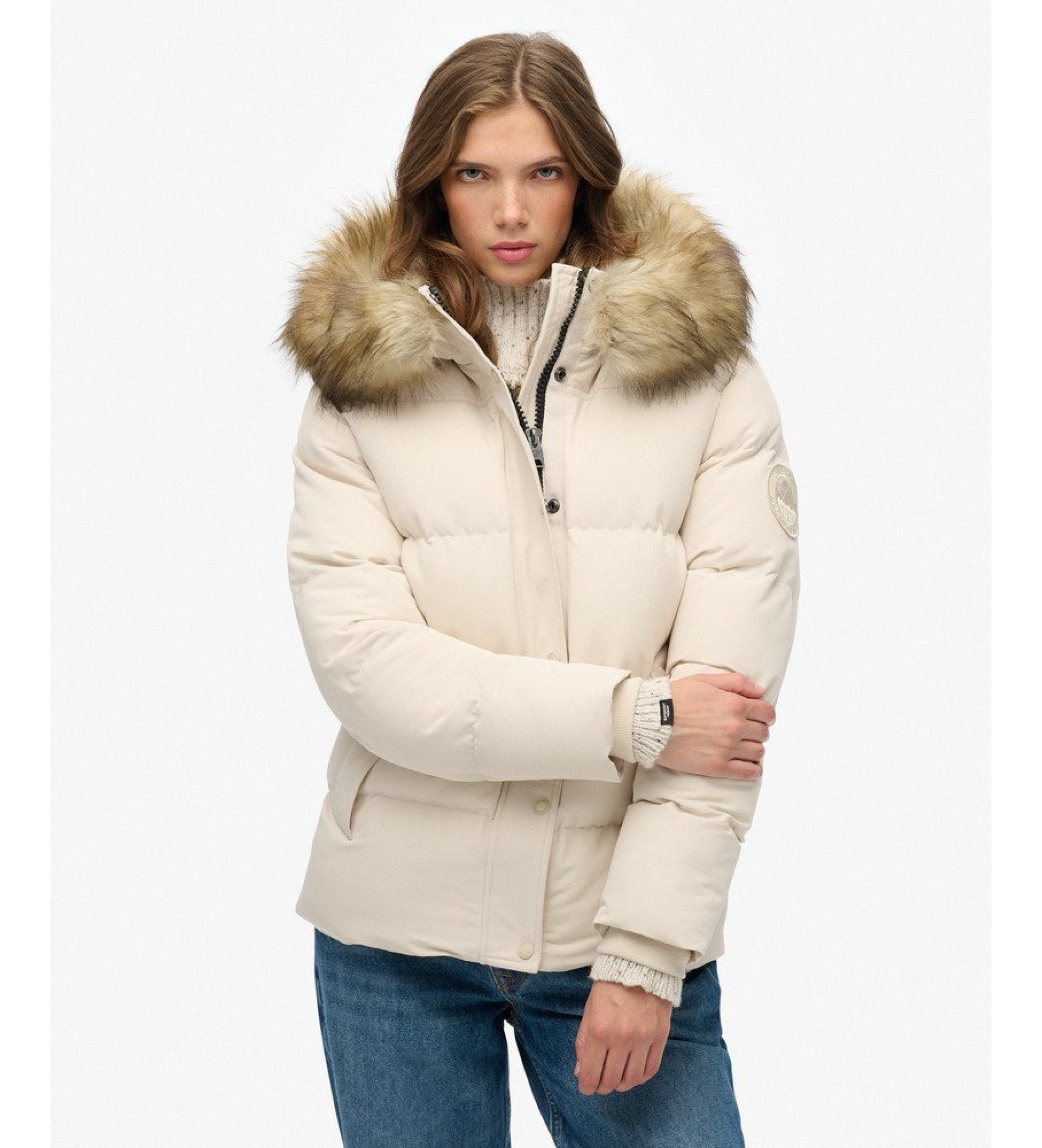 Superdry für Damen. W5011929A Everest Five Baffle beige Mantel (XS), Lässig, Recyceltes Polyester, Nachhaltig