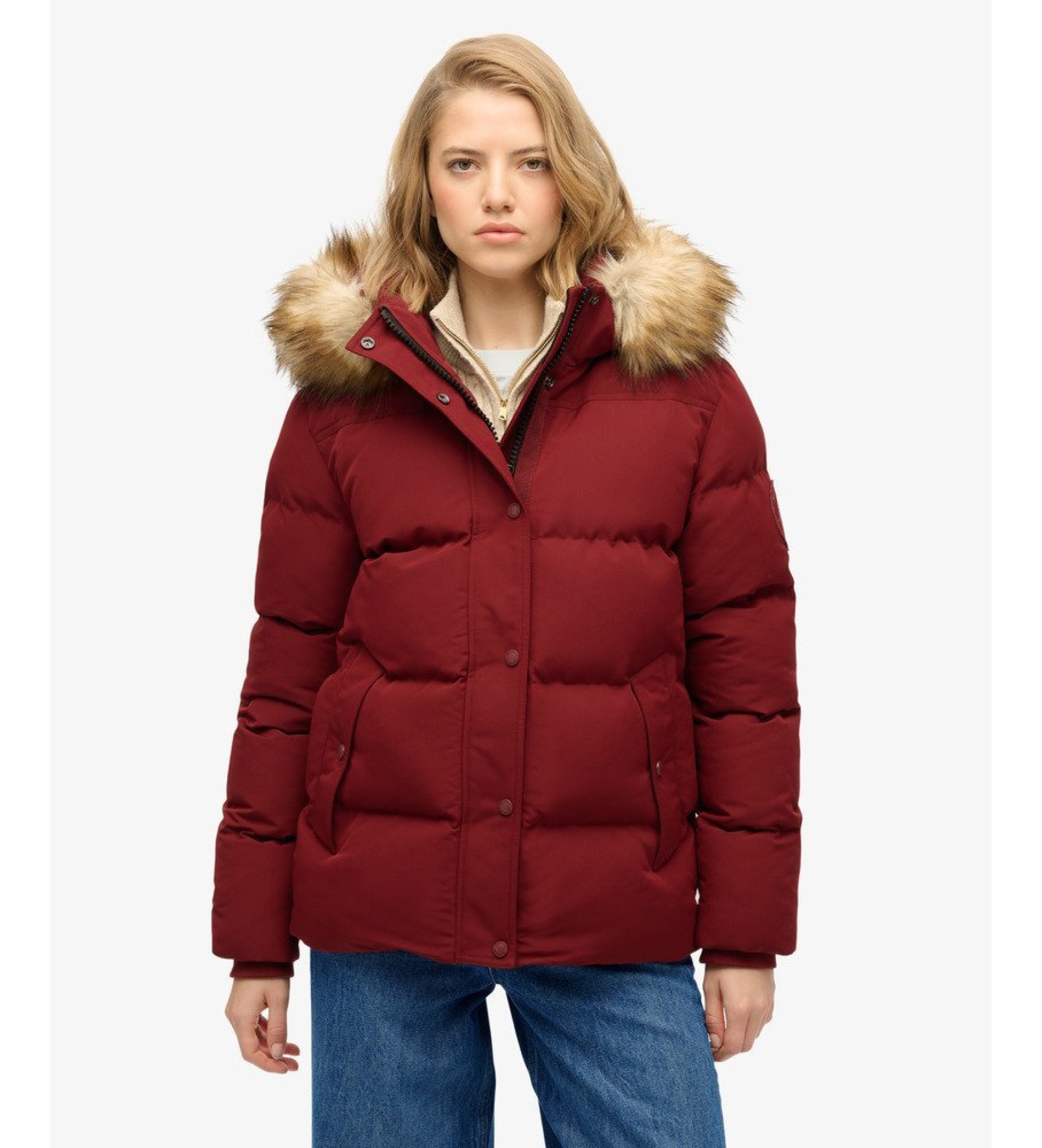 Superdry für Damen. W5011929A Mantel Everest Five Baffle rot (L), Lässig, Recyceltes Polyester, Nachhaltig