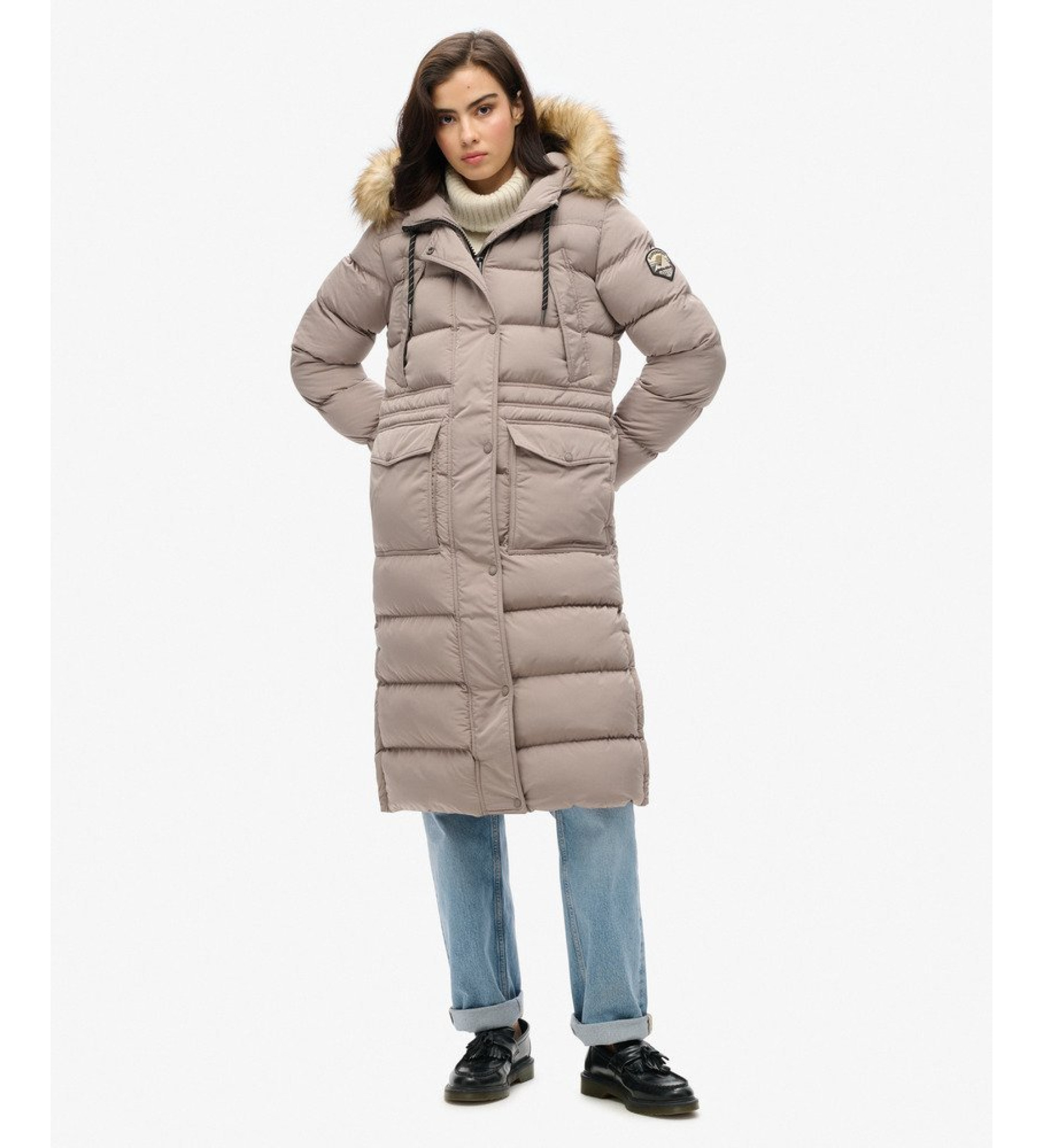 Superdry für Damen. W5011788A Everest Foux beige Mantel (M), Lässig, Recyceltes Polyester, Nachhaltig