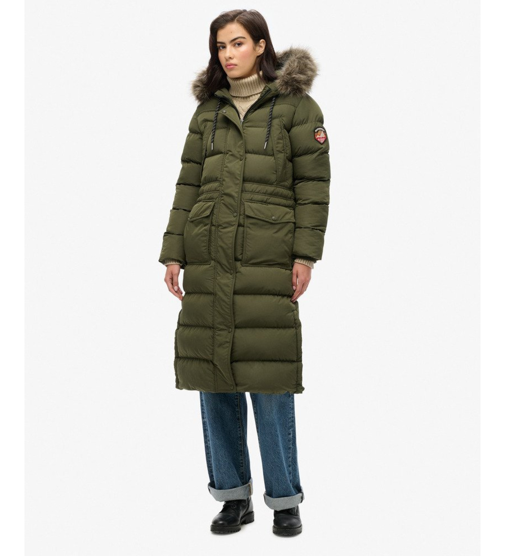 Superdry für Damen. W5011788A Everest Foux grüner Mantel (S), Lässig, Recyceltes Polyester, Nachhaltig