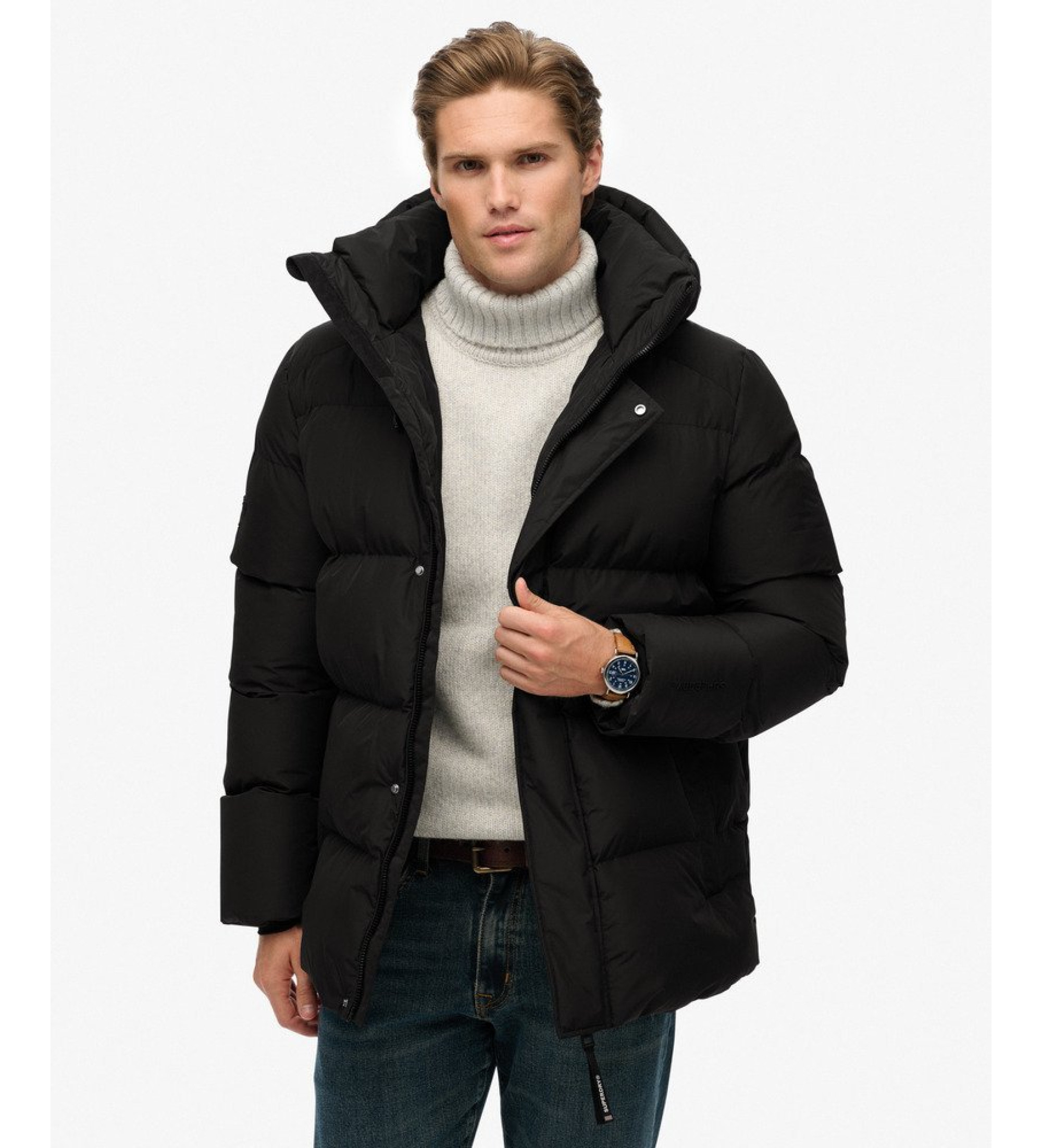 Superdry für Herren. M5012285A Mantel Five schwarz (M), Lässig, Recyceltes Polyester, Nachhaltig