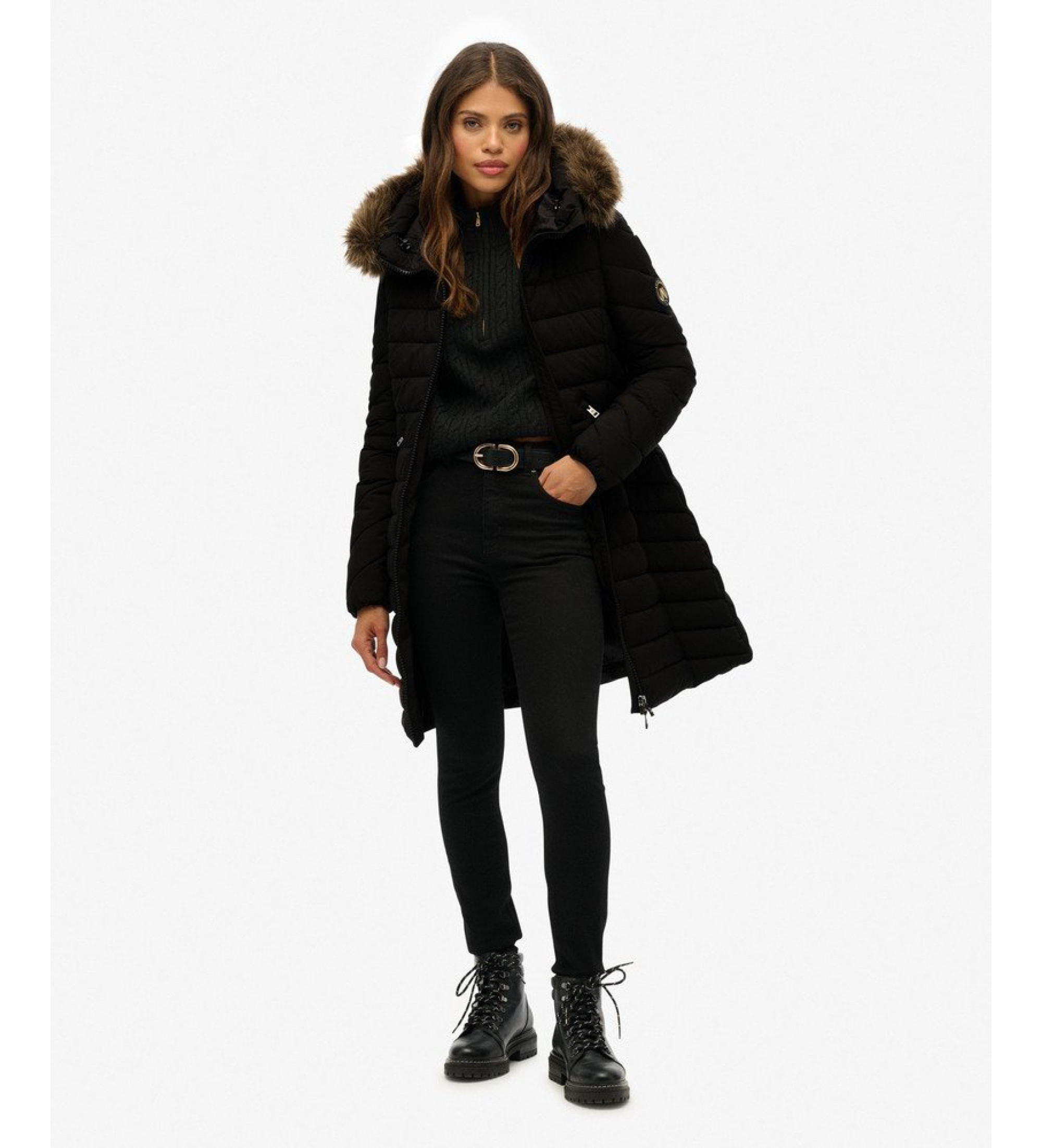 Superdry für Damen. W5011999A Fuji Faux Coat schwarz (XS), Lässig, Polyester
