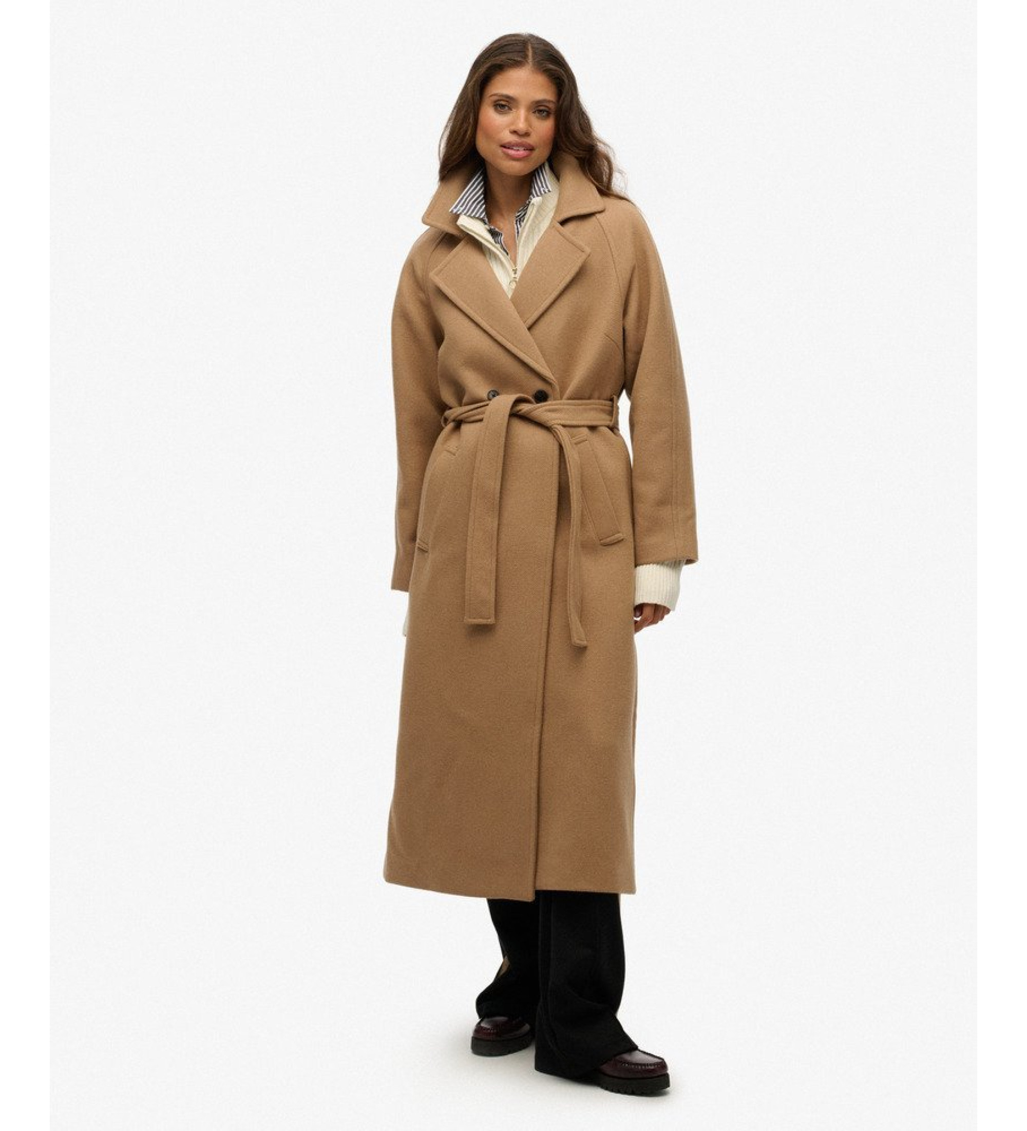 Superdry für Damen. W5011962A Brauner Mantel aus entspannter Wolle (L), Lässig, Klassisch