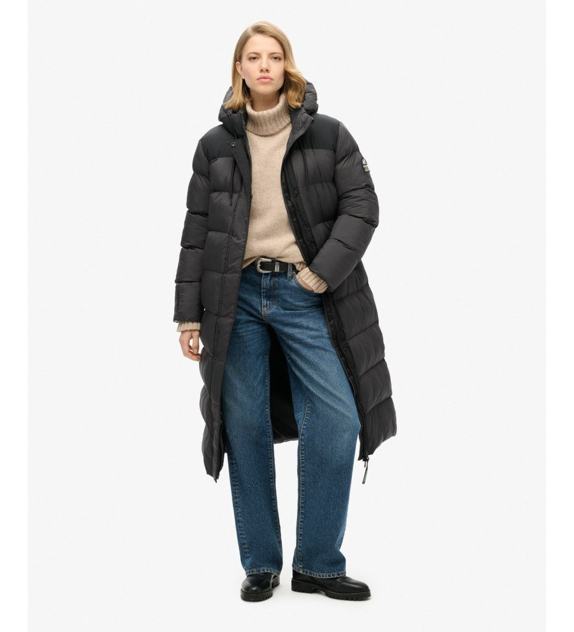 Superdry für Damen. W5011735A Ripstop-Mantel schwarz (S), Lässig, Nachhaltig, Recyceltes Nylon