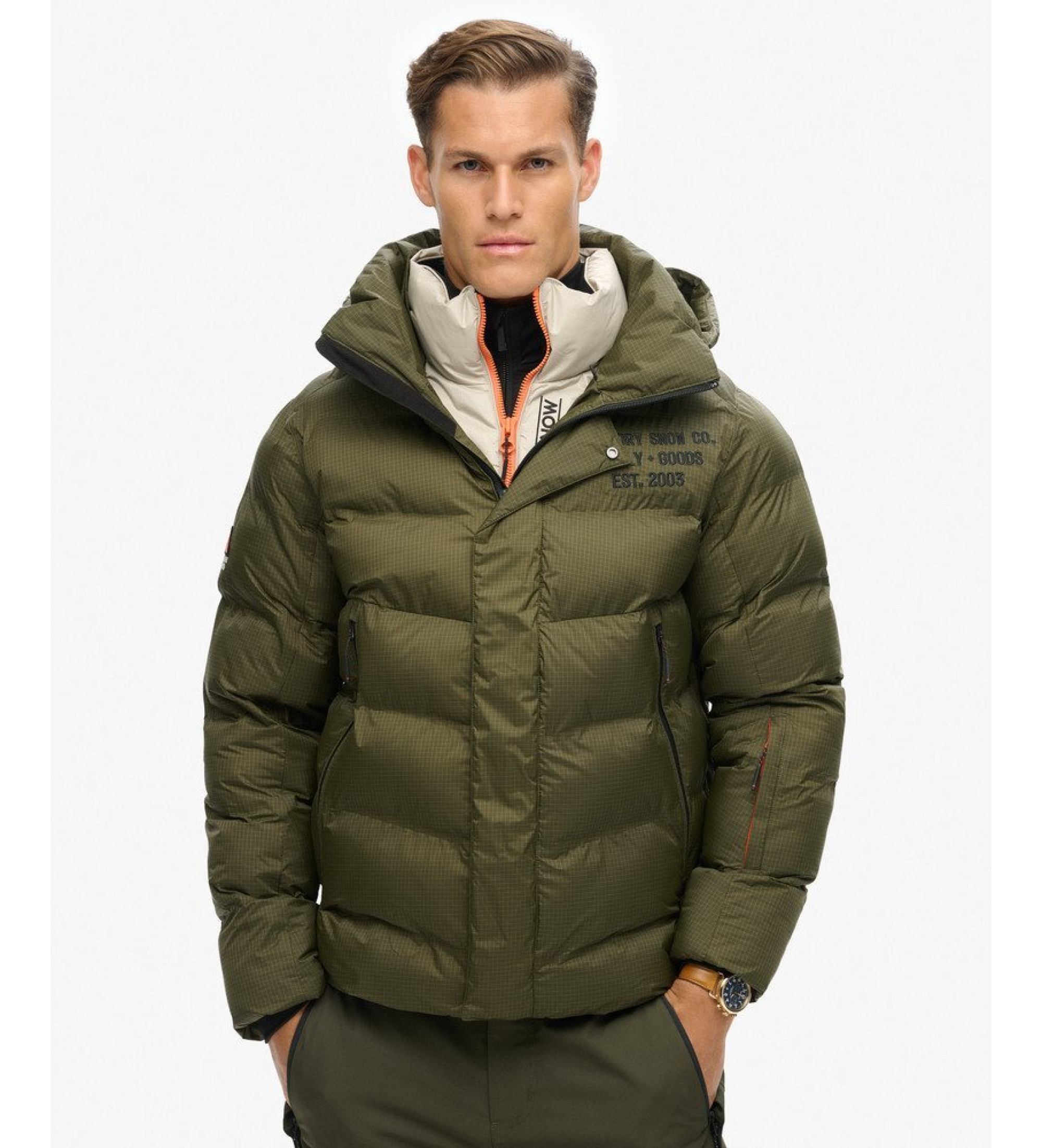 Superdryvoor mannen. MS110175A Ski Sport Puffer Coat groen (L), Casual, Gerecycled nylon