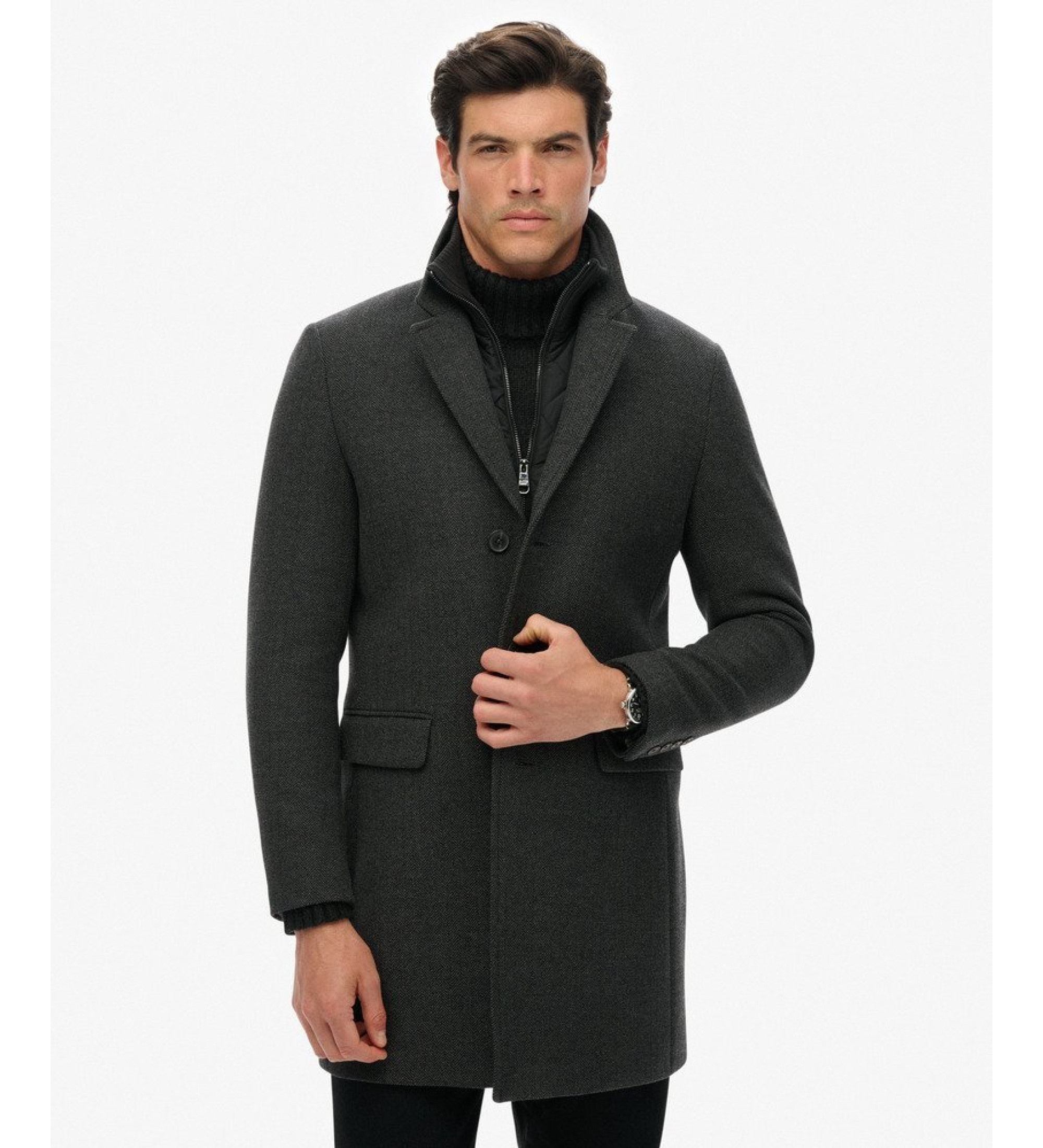 Superdry für Herren. M5012265A Maßgeschneiderter 2 In 1 Mantel Town dunkelgrau (S), Lässig, Wolle