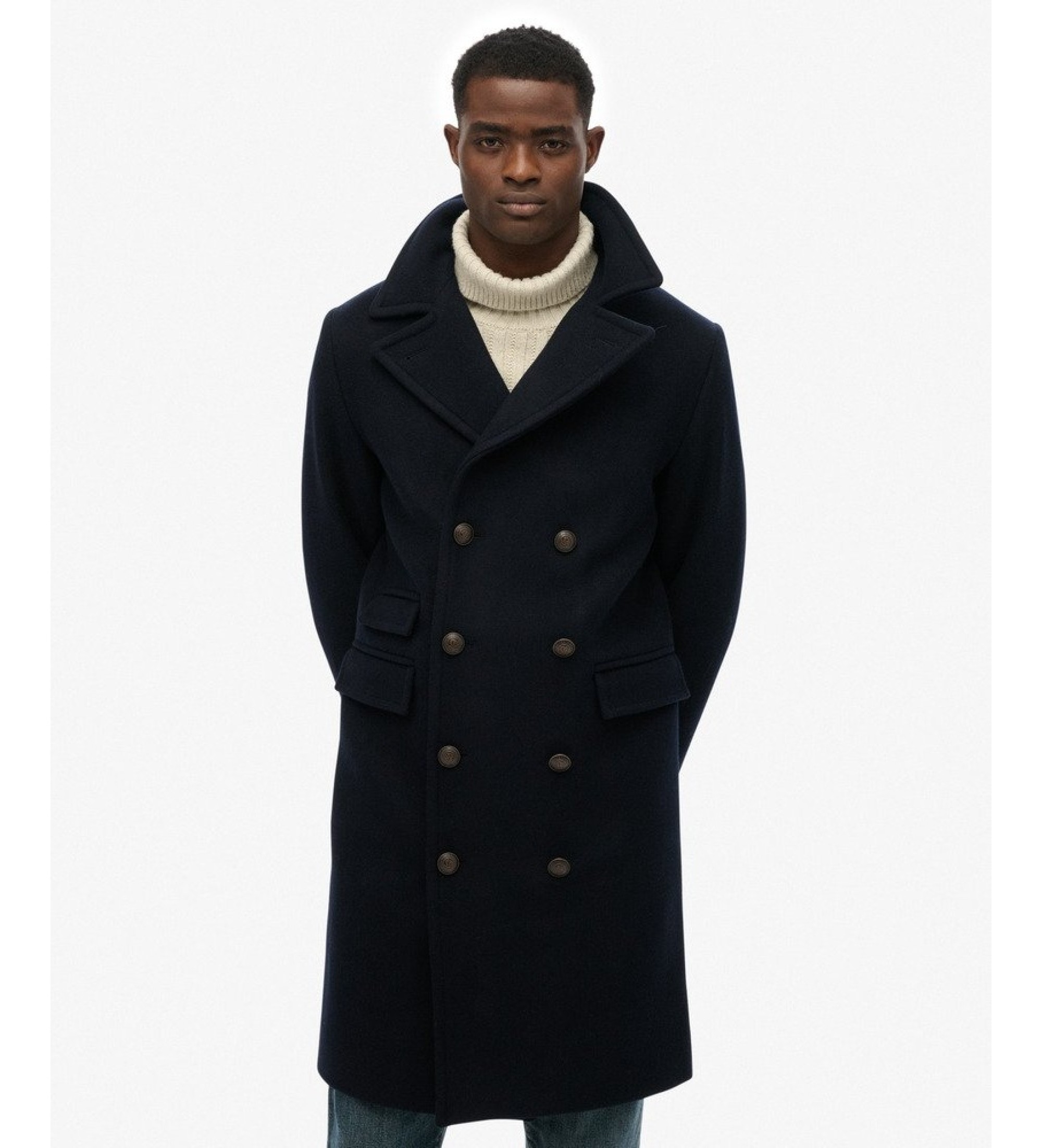 Superdry Herren The Merchant Store - Wollmischung Mantel Navy - Größe: L