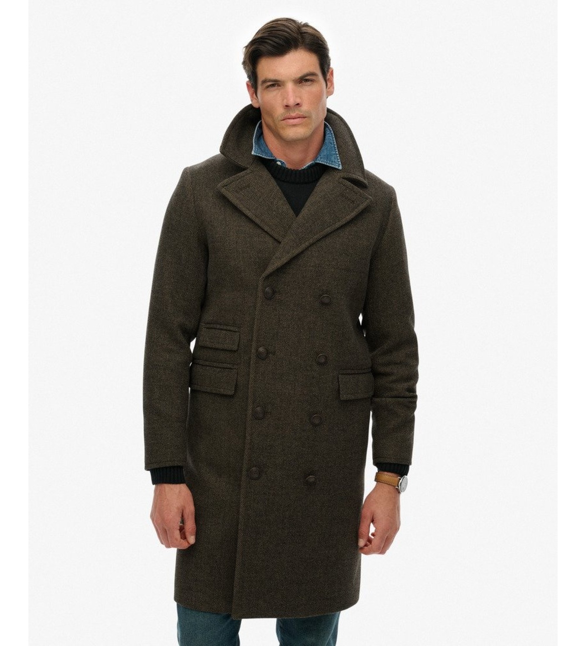 Superdry für Herren. M5012384A Merchant-Mantel aus Wollmischung, lang, braun (XL), Lässig, Wolle, Klassisch