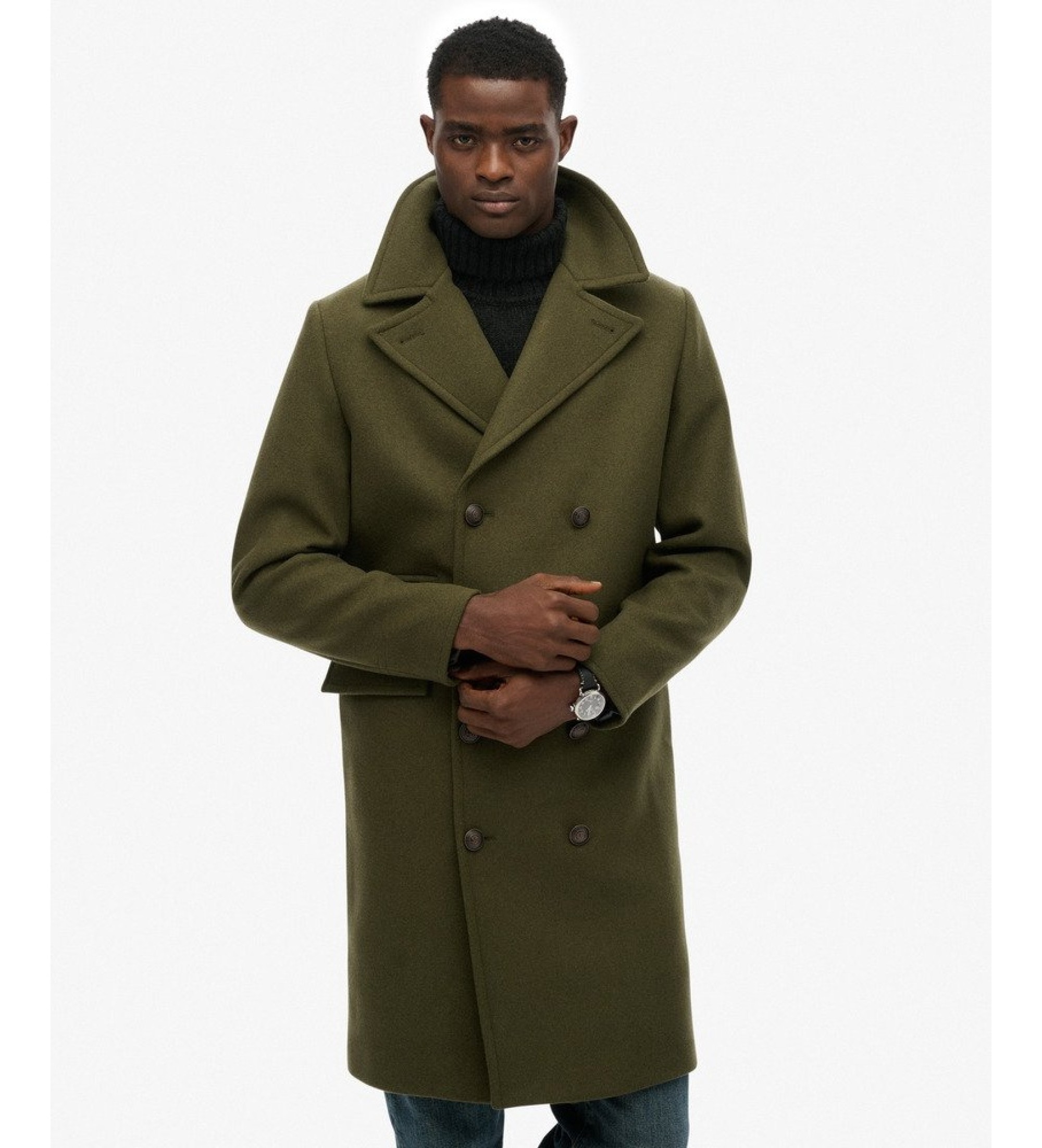Superdry für Herren. M5012384A Merchant-Mantel aus Wollmischung, lang, grün (M), Lässig, Klassisch, Polyester