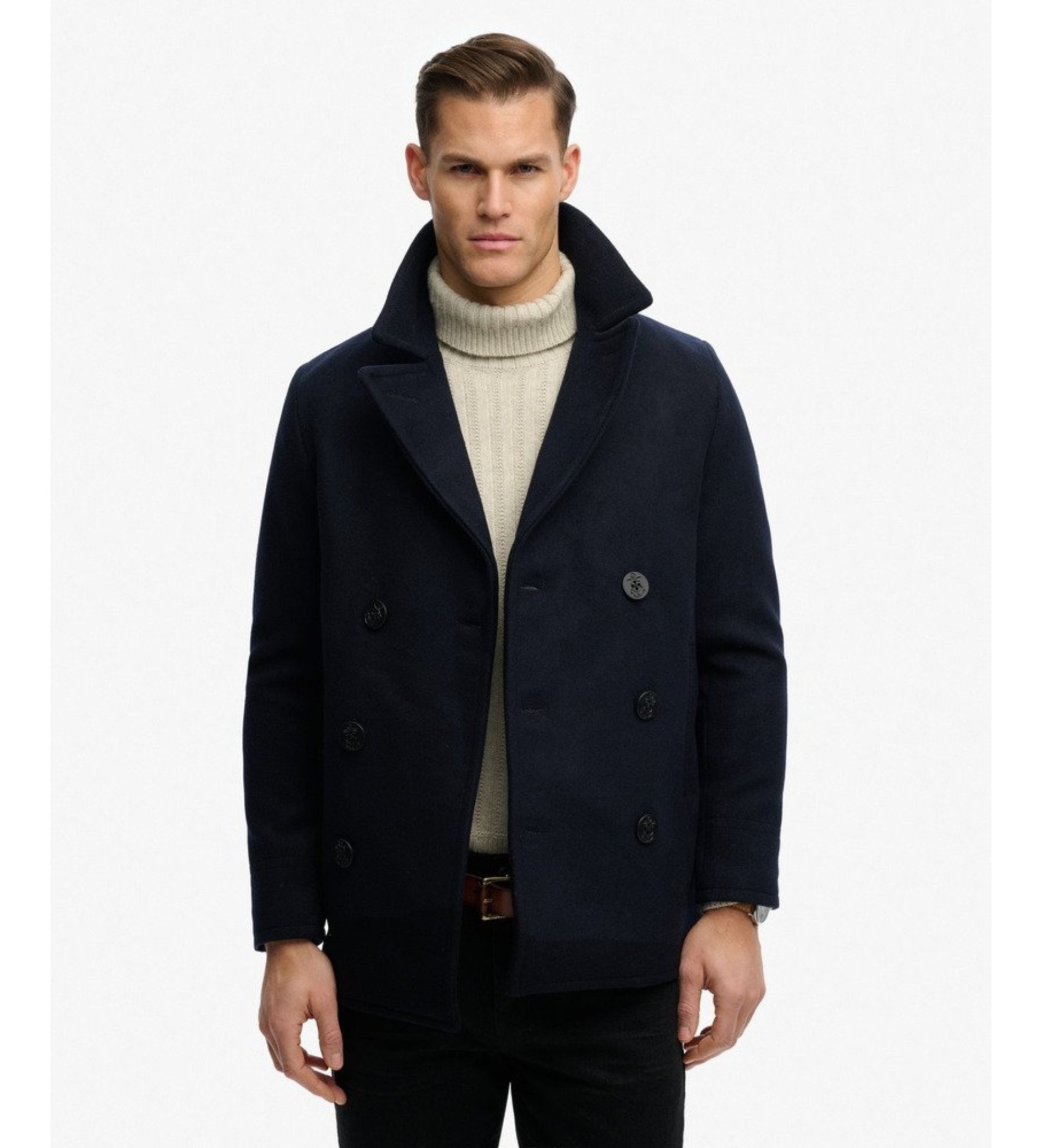 Superdry für Herren. M5012382A Abrigo Merchant Wool Blend PEA marineblau (L), Lässig, Wolle, Klassisch
