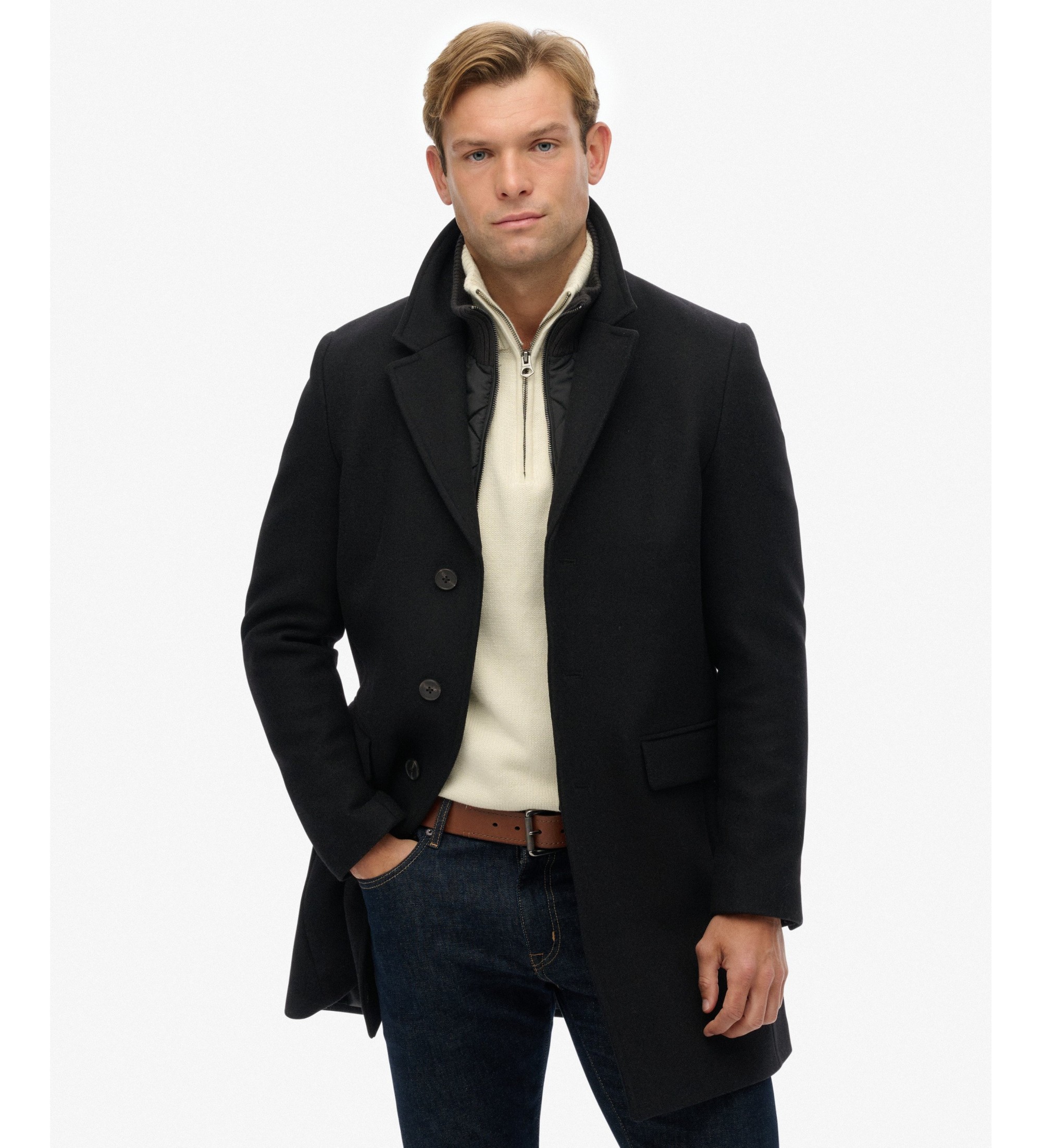 Superdry für Herren. M5012265A 2-in-1-Mantel ?Tailored? Town, schwarz (M), Lässig, Wolle, Klassisch
