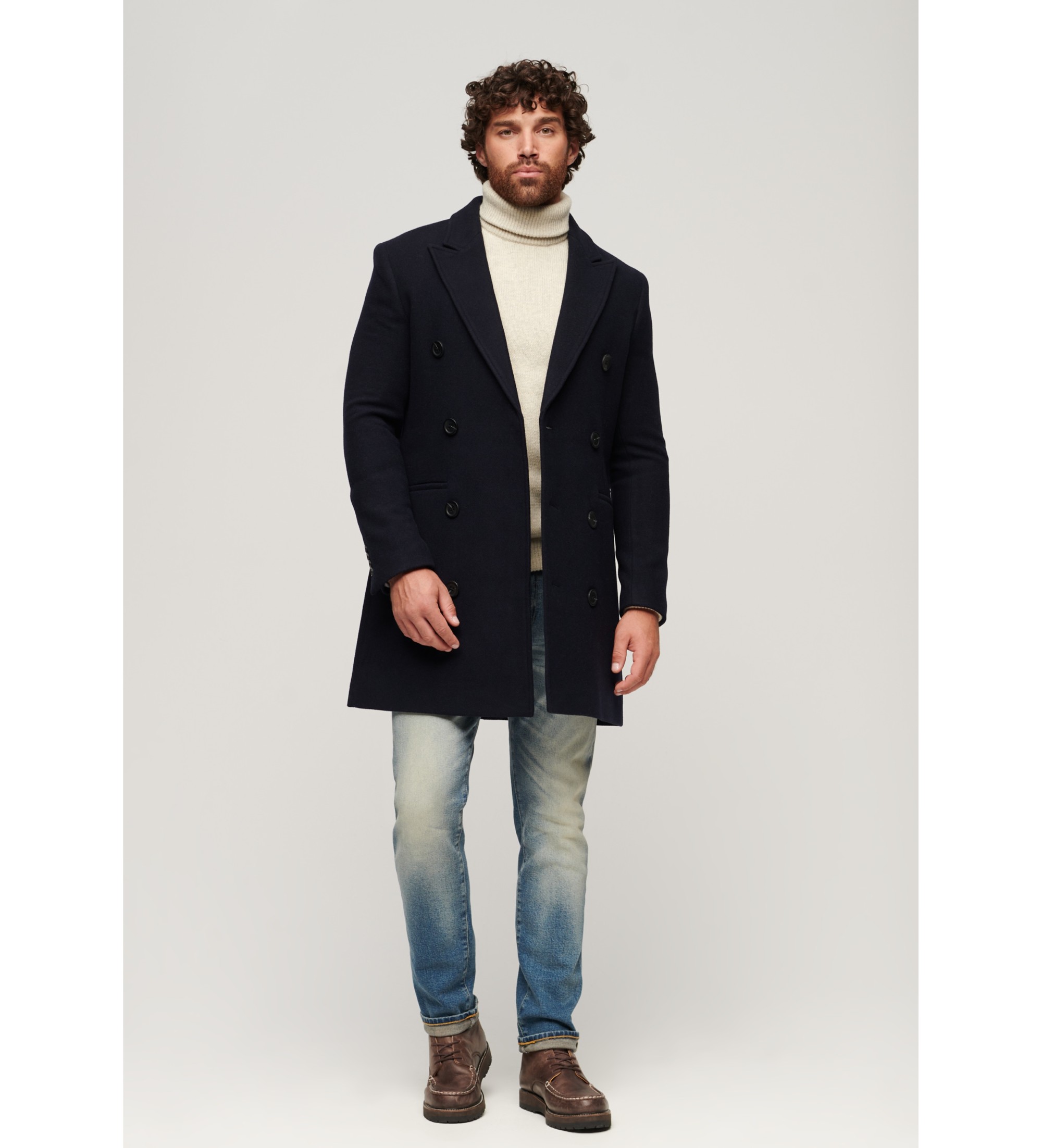Superdry für Herren. M5011885A Town Merchant Store marineblauer Mantel (L), Lässig, Wolle, Langarm