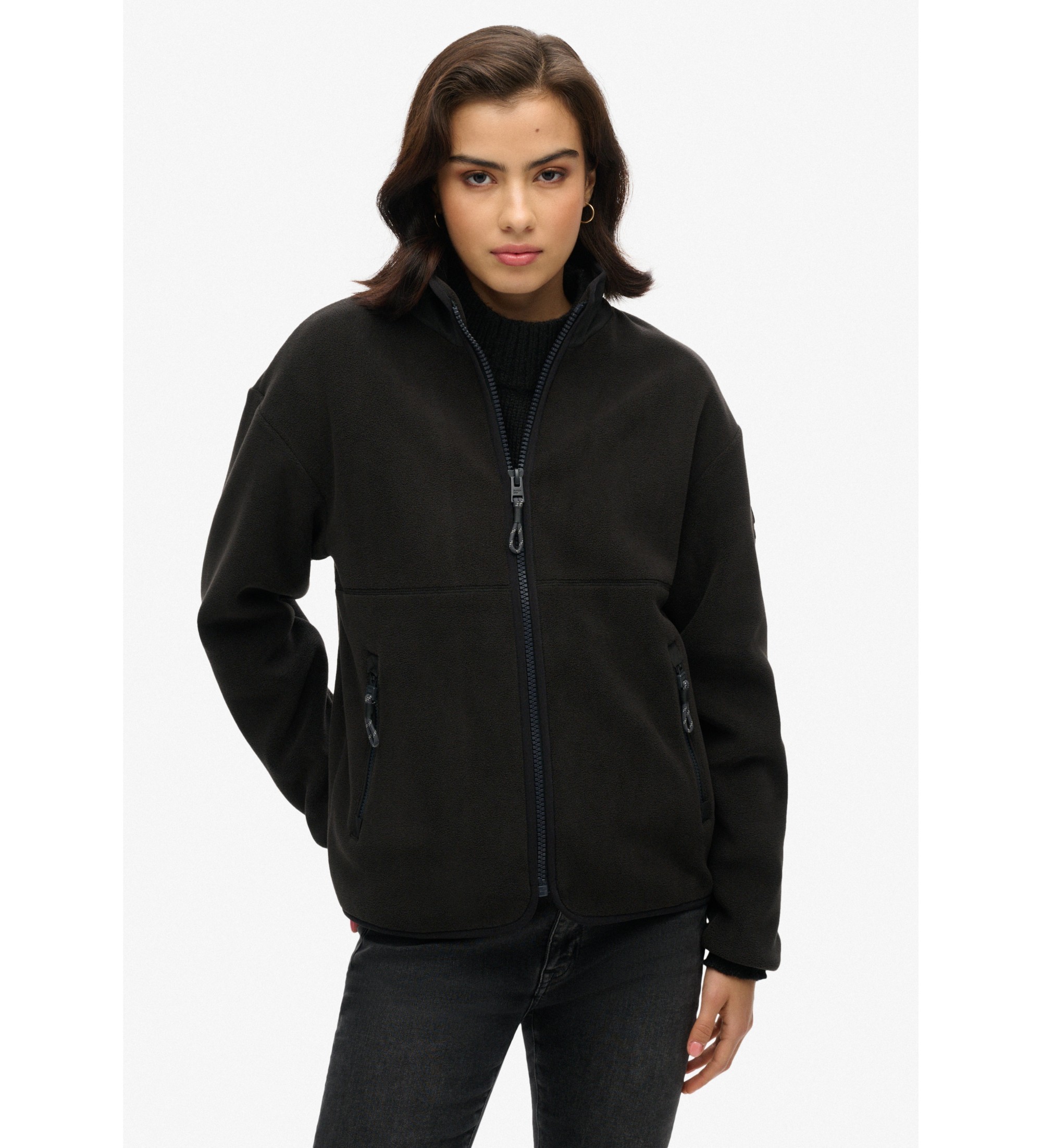 Superdry Damen Active Fleecejacke mit Durchgehendem Reißverschluss Schwarz - Größe: 38