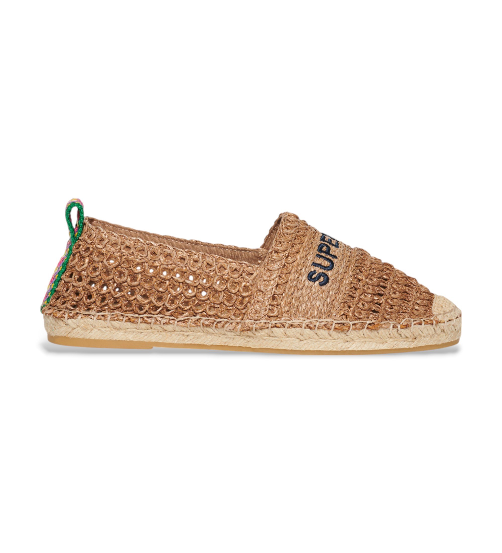 Superdry für Damen. WF110303A Braune Espadrilles aus besticktem Bast (39), Stoff, Wohnung, Keine, Lässig