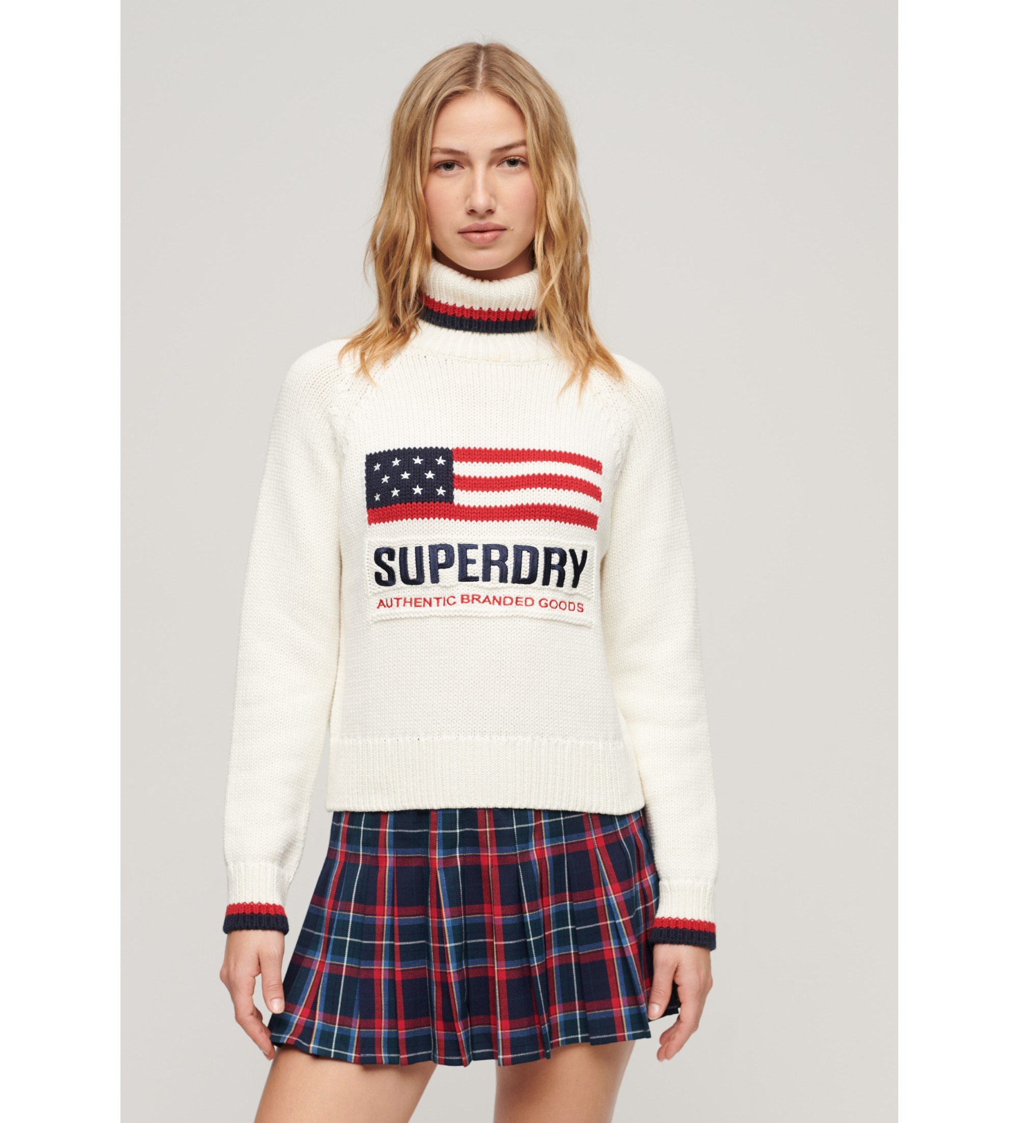 Superdry für Damen. W6110538A Beigefarbener Americana-Pullover (XXS), Lässig, Baumwolle