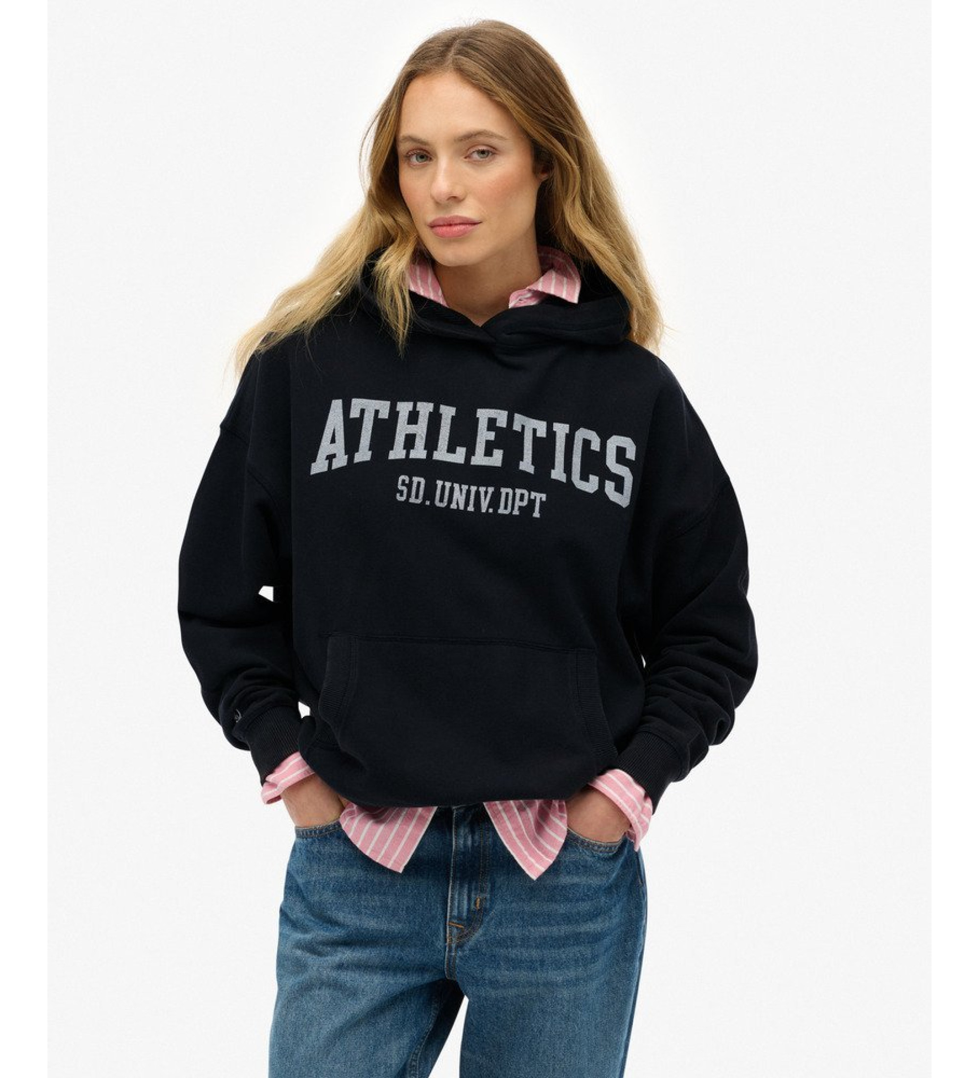Superdry für Damen. W2012430A Athletic Essentials Entspanntes Sweatshirt navy (L), Lässig, Baumwolle, Marine