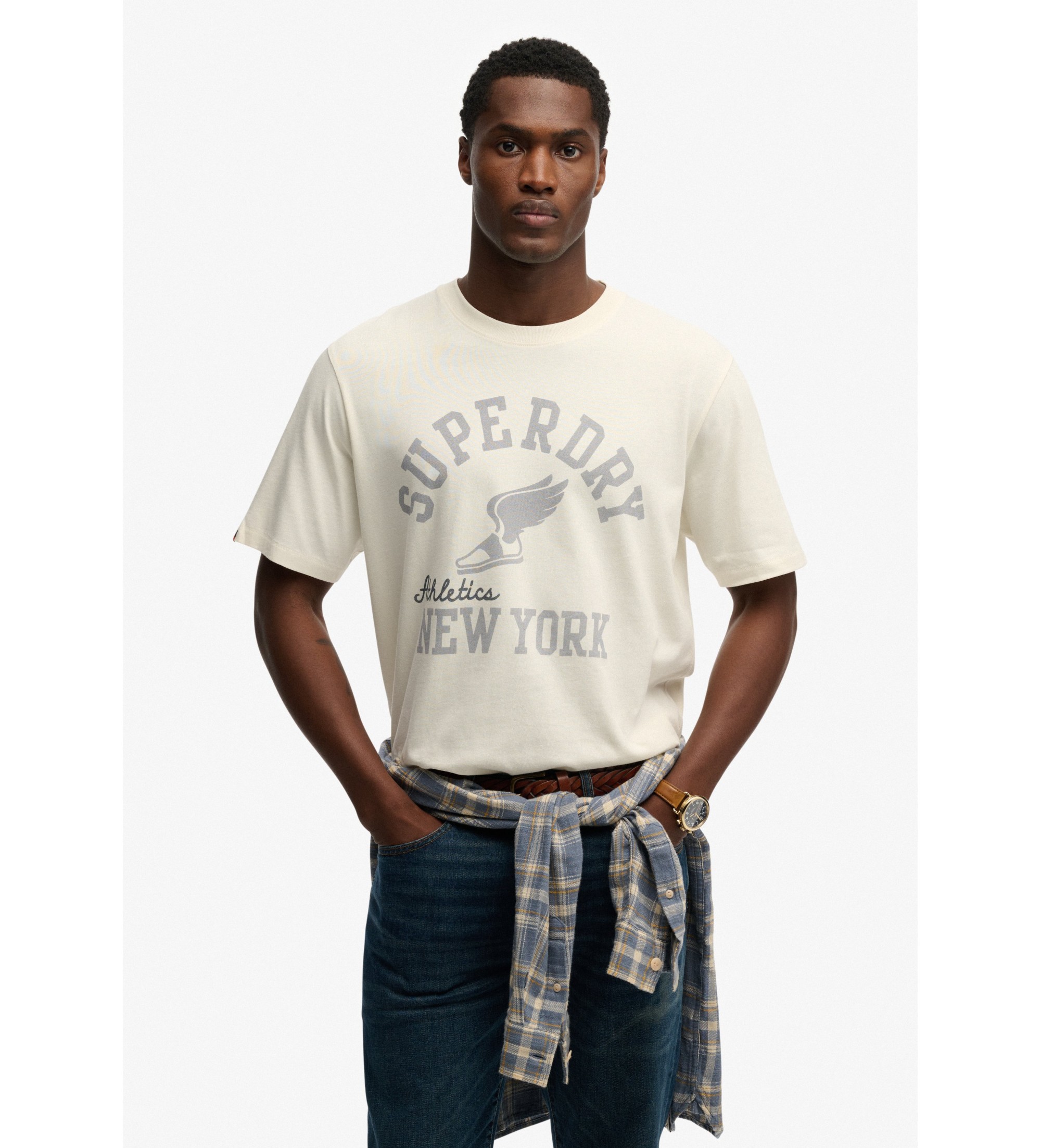 Superdry für Herren. M1012364A Athletic Essential T-Shirt beige (M), Lässig, Baumwolle, Kurzarm
