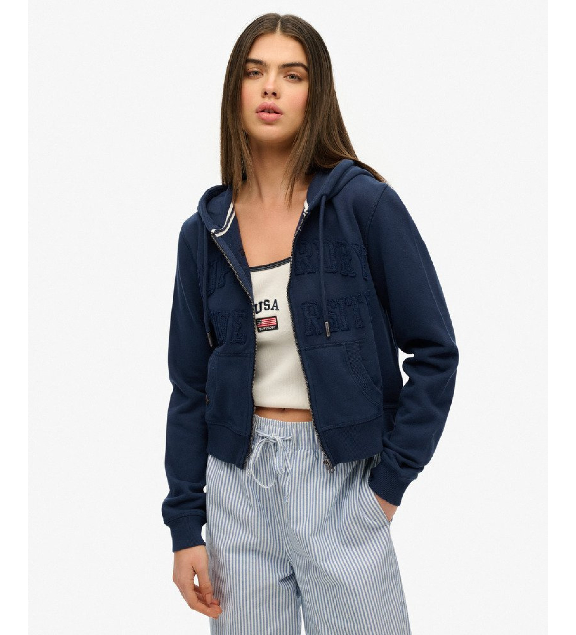Superdry für Damen. W2012335A Sweatshirt Athletic Tonal Crop navy (S), Lässig, Baumwolle, Marine