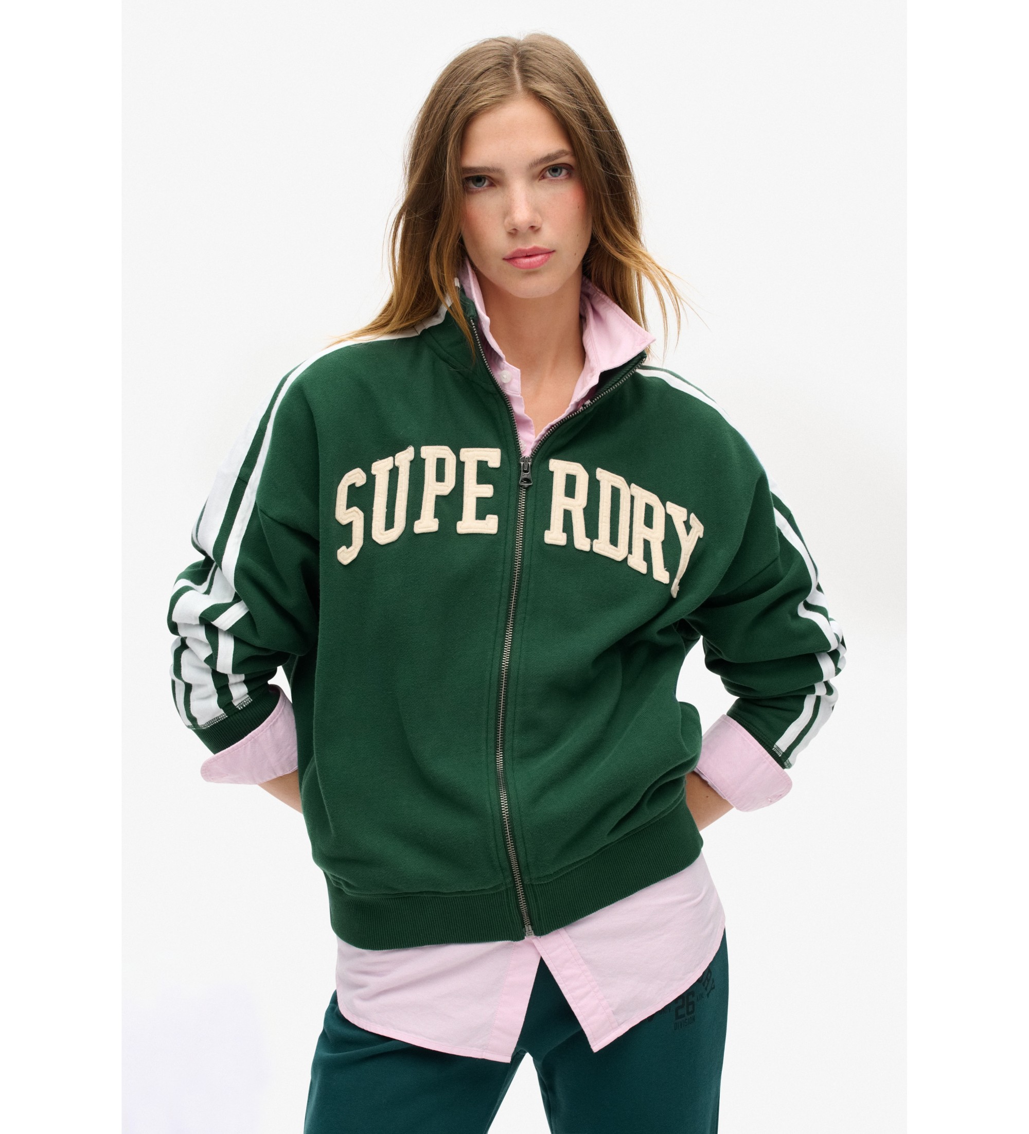 Superdry für Damen. W2012163A Sweatshirt Athletic Applq Lose Zip Track grün (XS), Lässig, Baumwolle