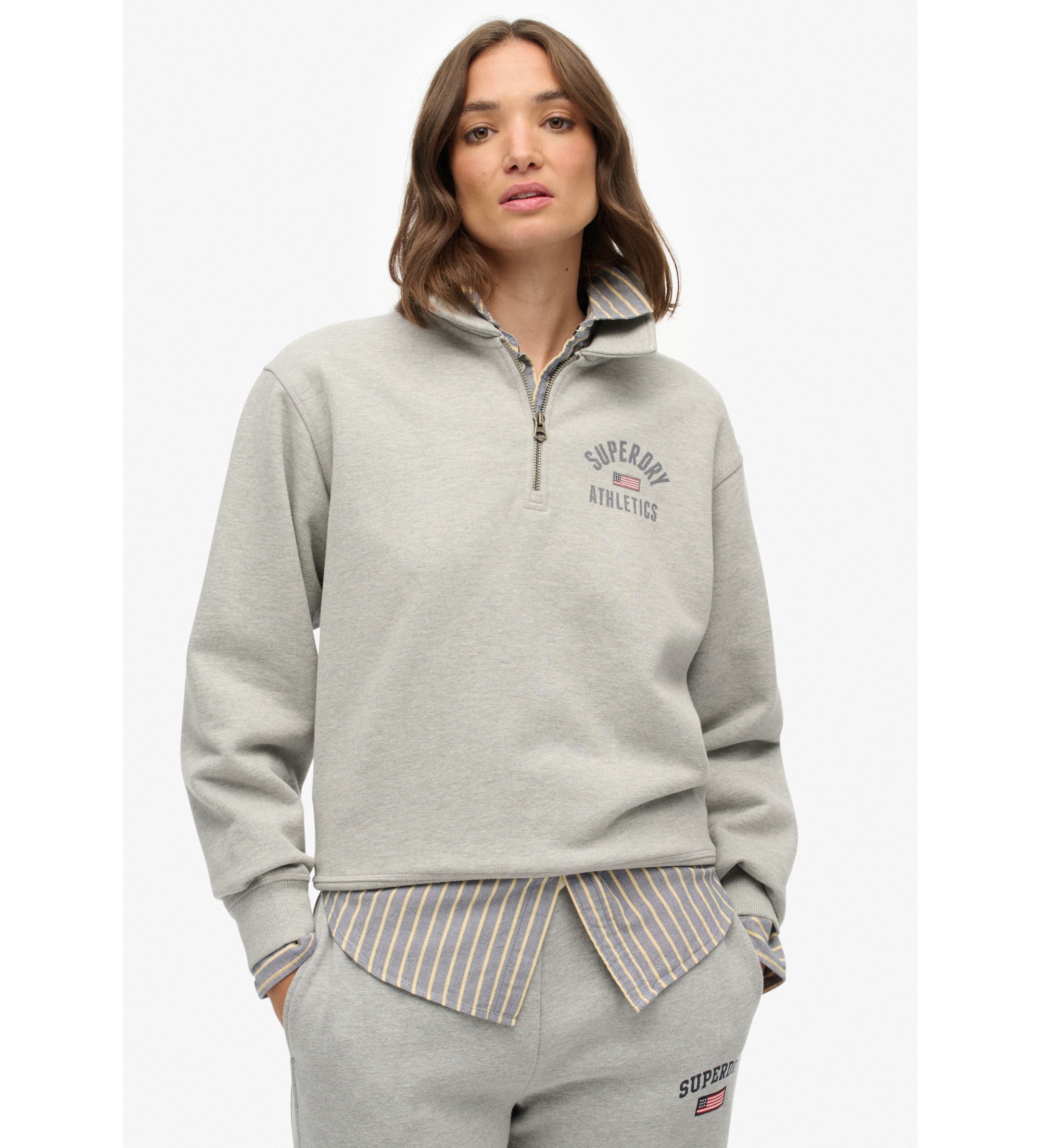 Superdry für Damen. W2012686A Athletic Collared Half Zip Sweatshirt grau (M), Lässig, Baumwolle