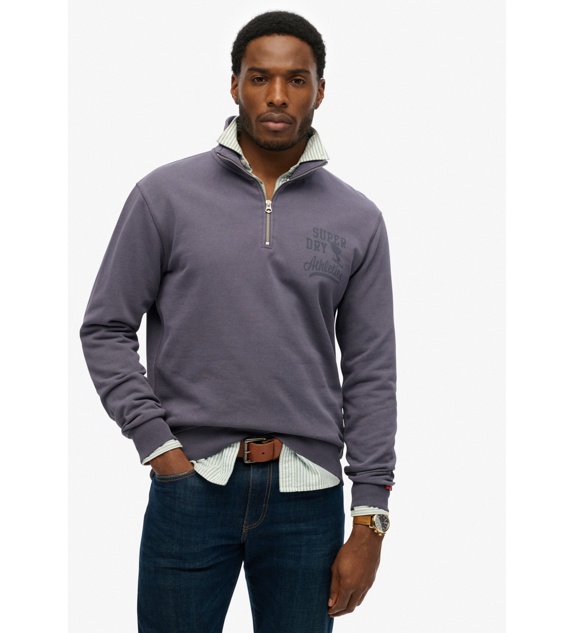 Superdry für Herren. M2014089A Sweatshirt Athletic Ess Half Zip grau (M), Lässig, Baumwolle, Kurzarm