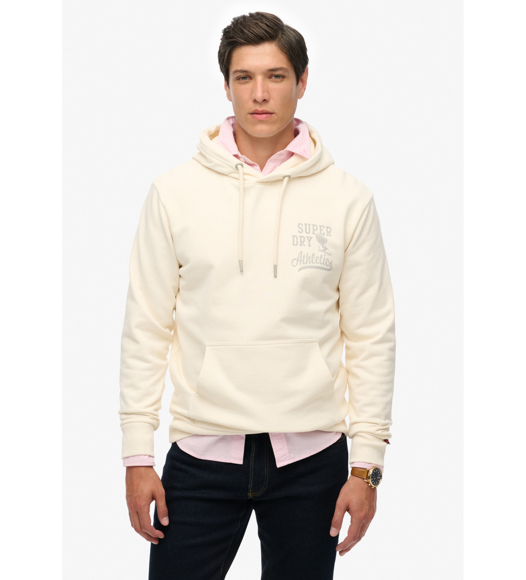 Superdryvoor mannen. M2014091A Atletisch Ess beige sweatshirt (XXL), Casual, Katoen