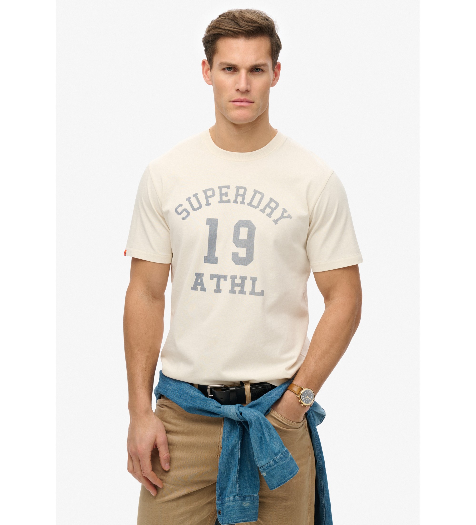 Superdry für Herren. M1012176A Athletic Essential-T-Shirt off-white (M), Weiß, Lässig, Baumwolle, Kurzarm