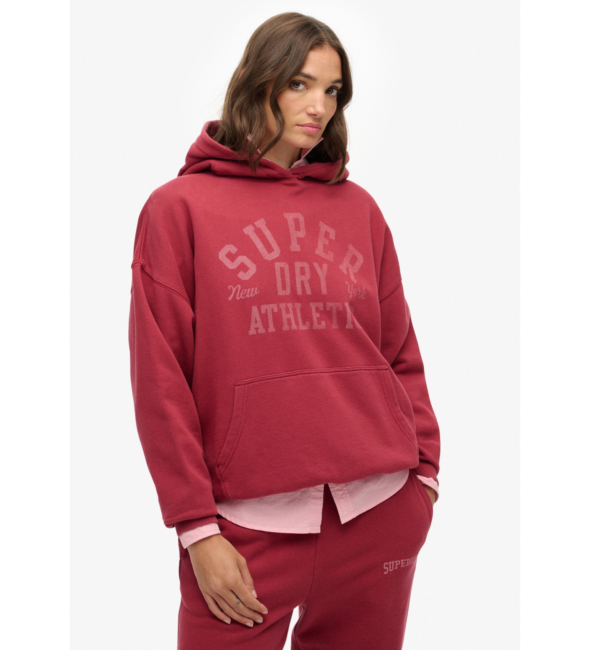 Superdry für Damen. W2012452A Athletic Relaxed Sweatshirt burgunderrot (L), Lässig, Baumwolle, Bordeaux