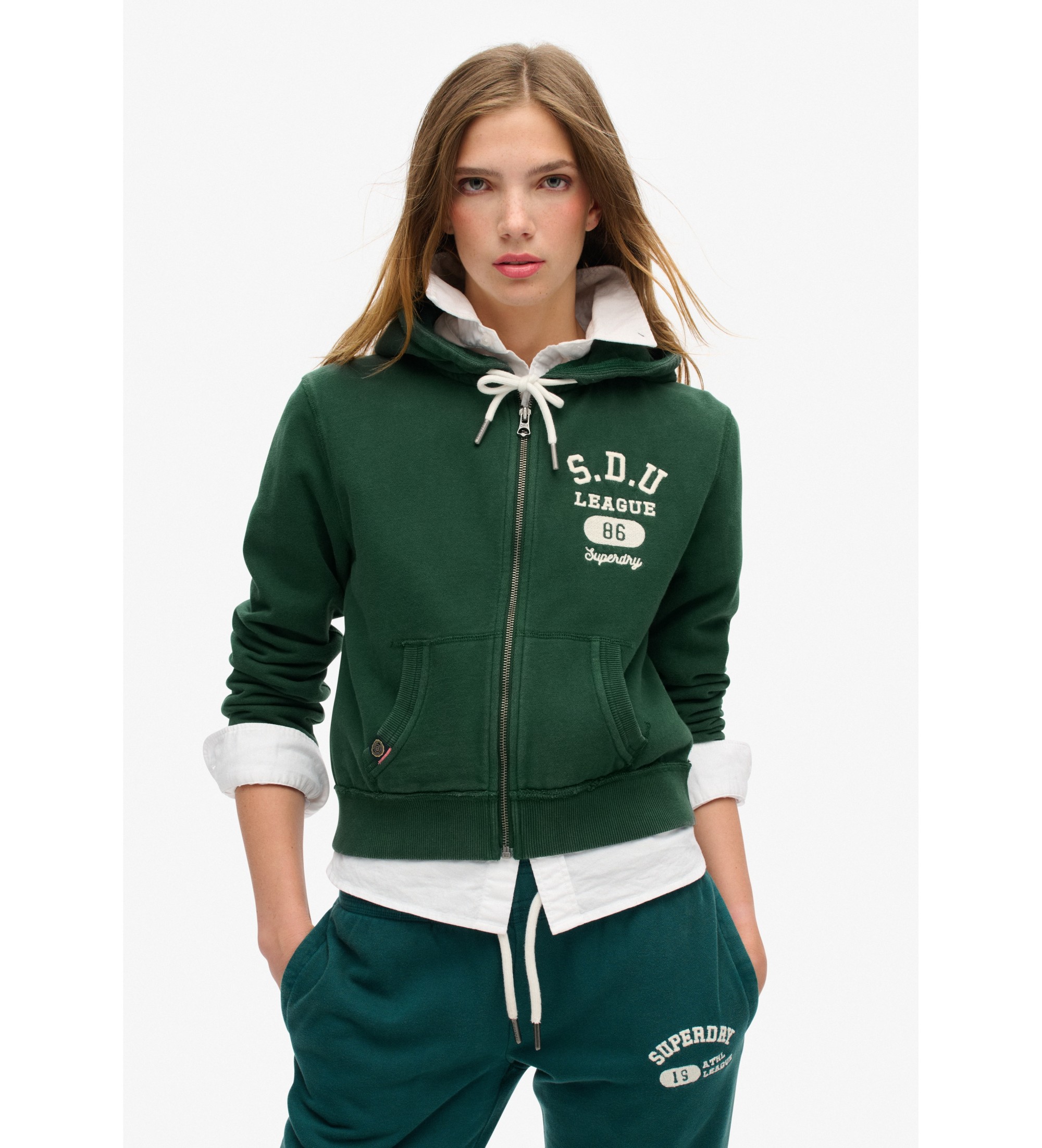 Superdry für Damen. W2012164A Athletic Essentials Sweatshirt grün (XS), Lässig, Baumwolle