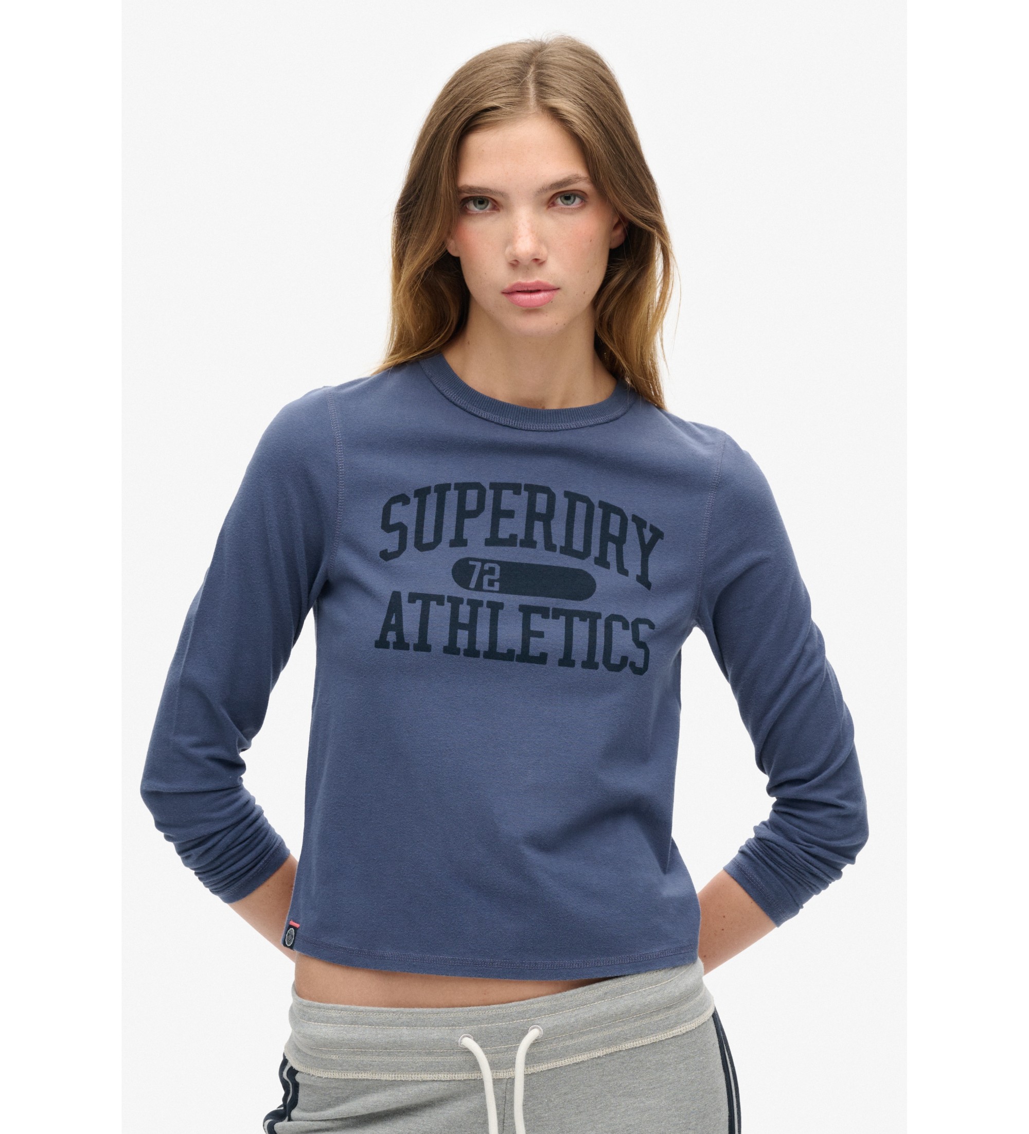Superdry für Damen. W6011962A Athletic Essentials Ringer Fitted T-Shirt Blau (XS), Lässig, Baumwolle, Langarm