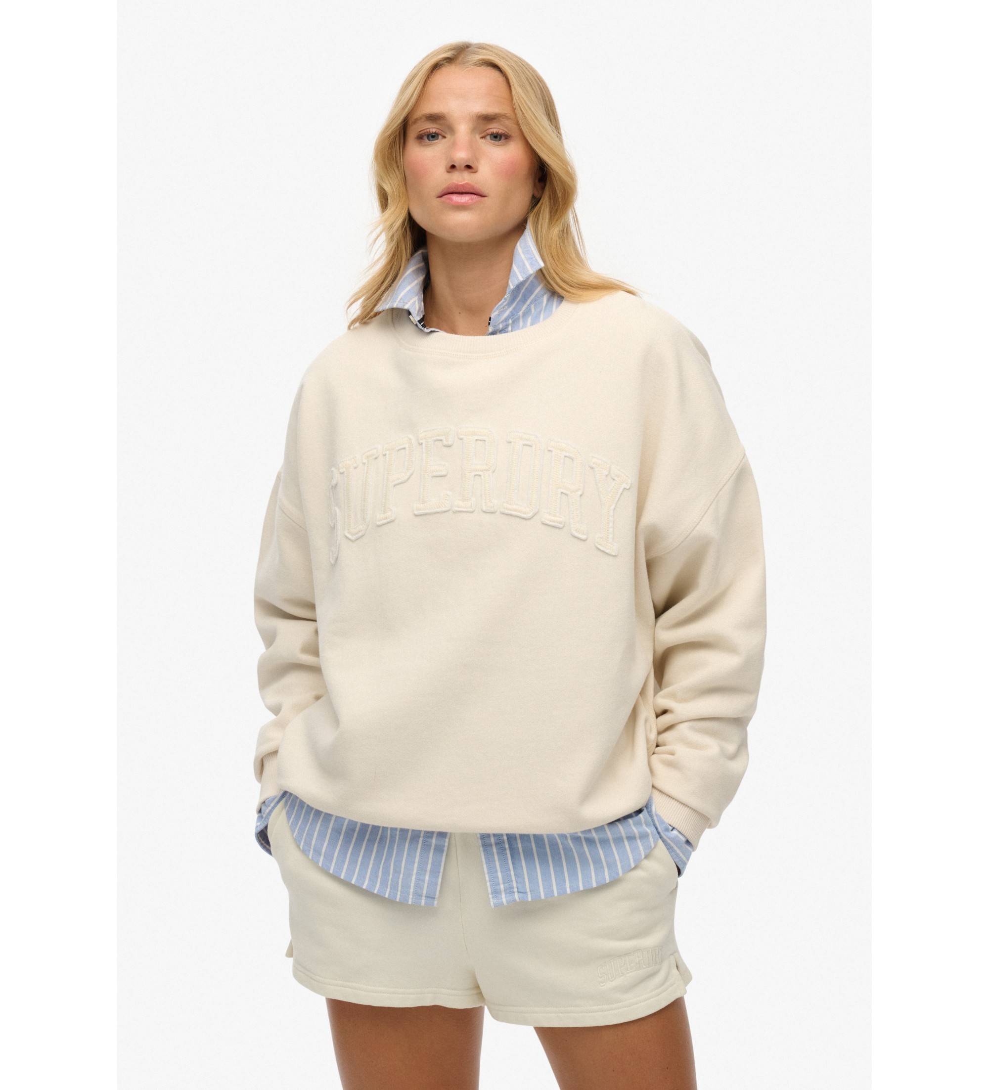 Superdry für Damen. W2012334A Sweatshirt Athletic Tonal Applique off-white (S), Weiß, Lässig, Baumwolle