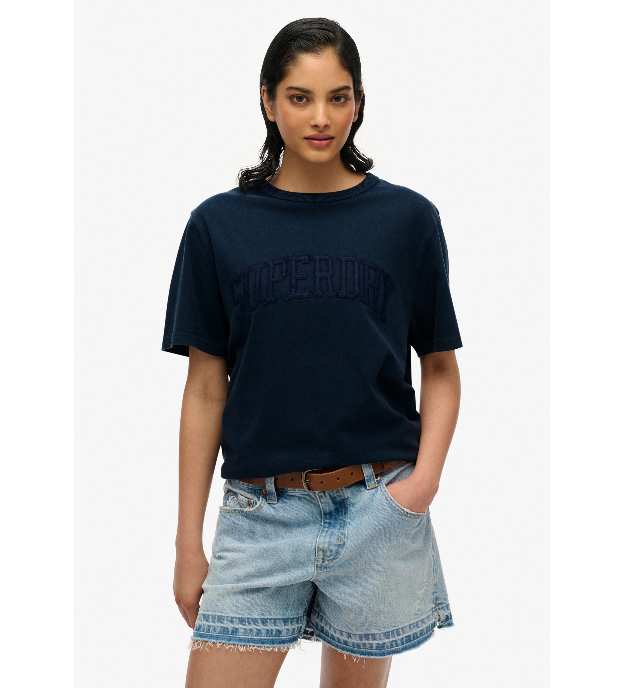 Superdry für Damen. W1011702A Athletisches tonales übergroßes Tee (XS), Lässig, Baumwolle, Kurzarm, Marine