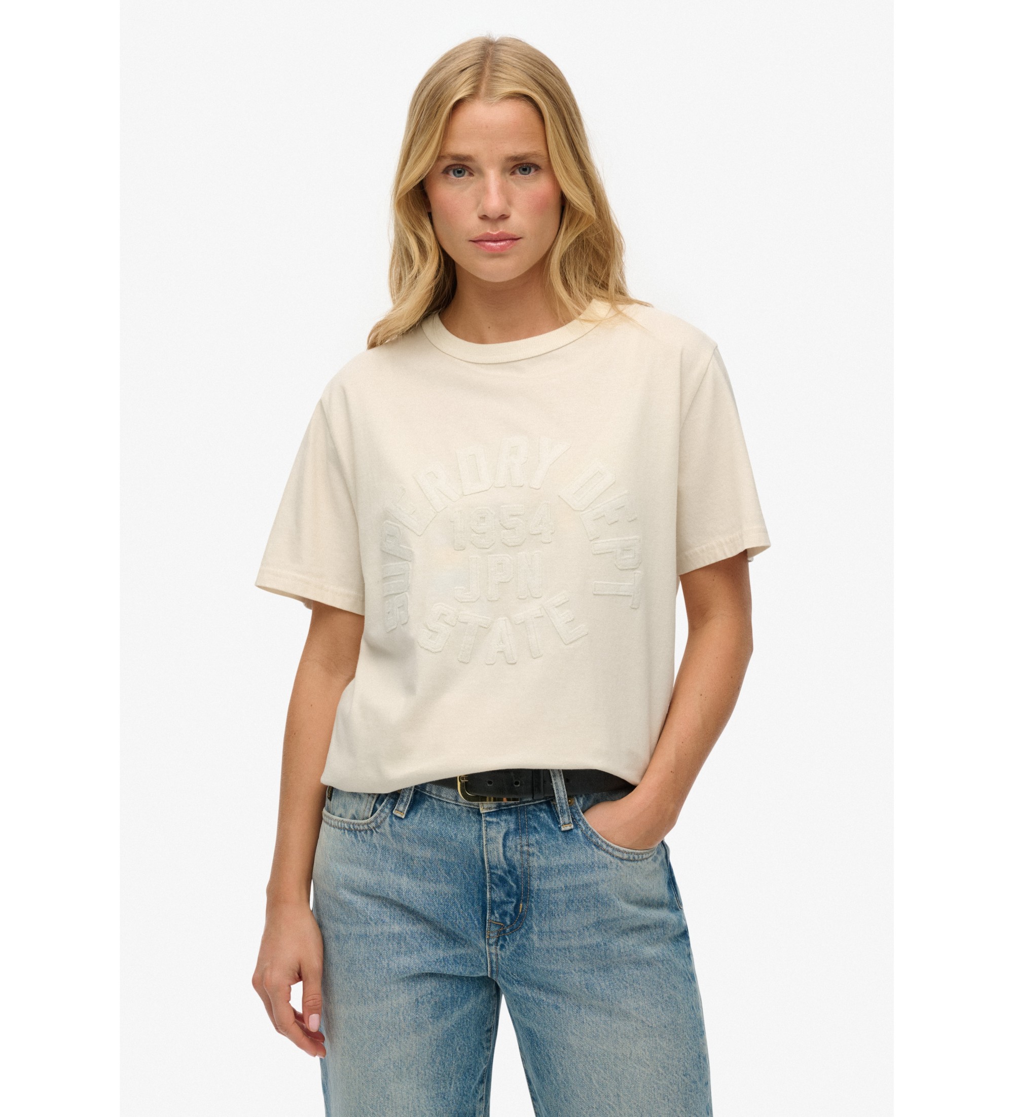Superdry für Damen. W1011702A Athletic Tonal Oversized beige T-Shirt (S), Lässig, Baumwolle, Kurzarm