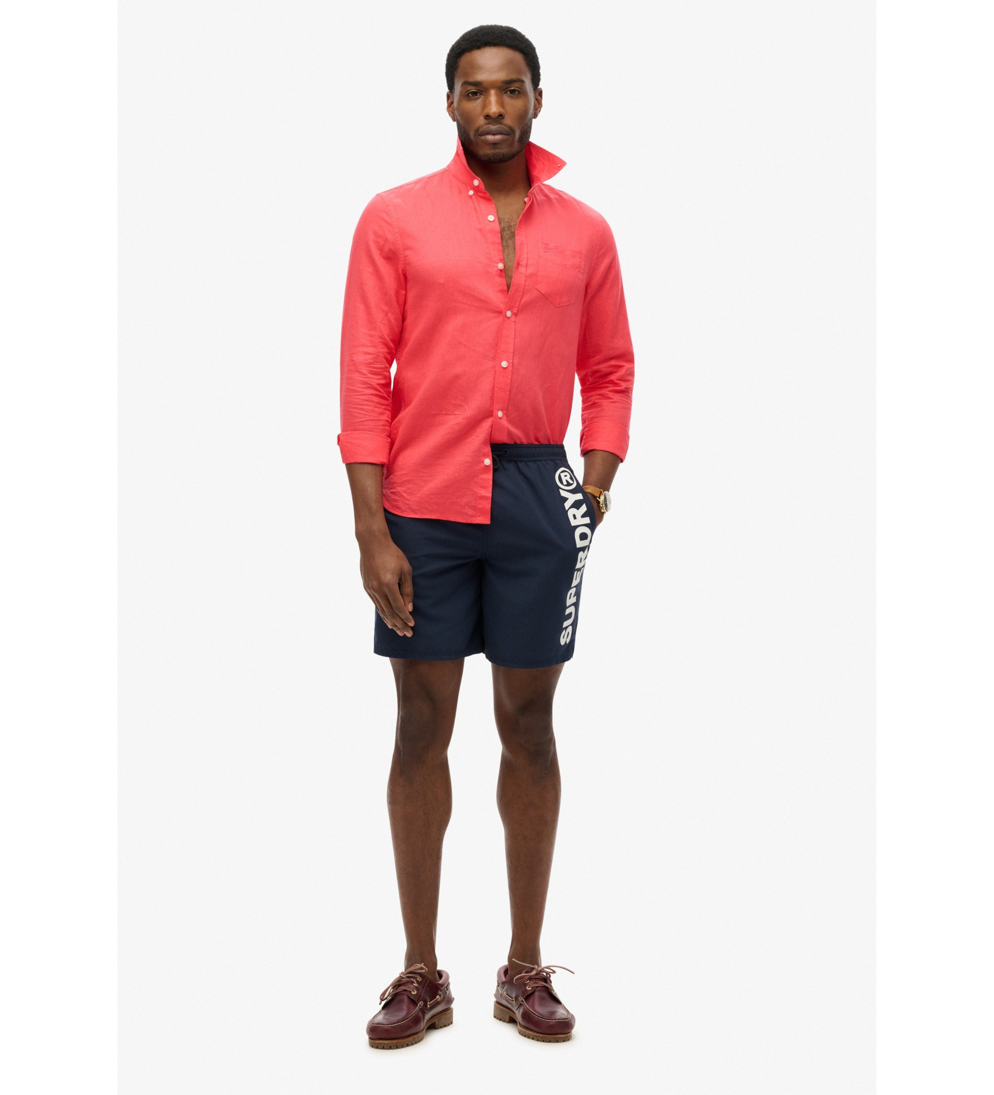 Superdry für Herren. M3010248A 43,2 cm Badeanzug mit sportlicher Grafik (S), Strandbekleidung, Polyester, Marine