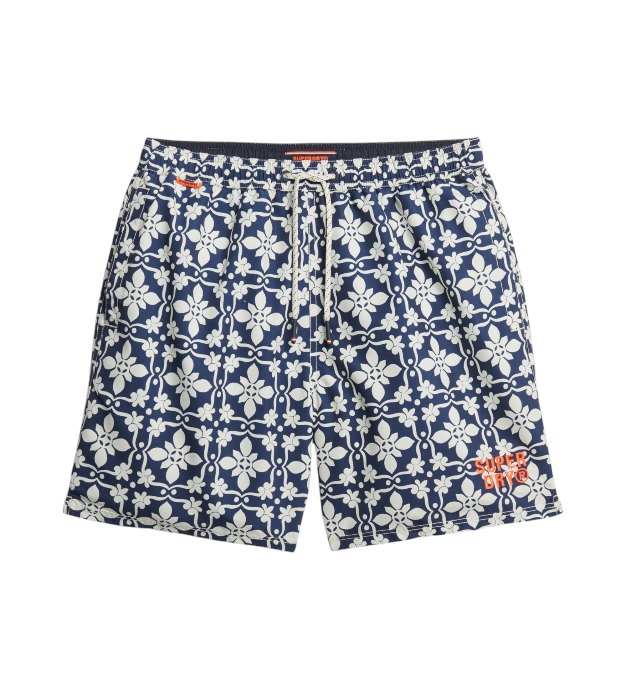 Superdry für Herren. M3010250A Marineblauer Badeanzug mit Mosaikmuster (M), Strandbekleidung, Recyceltes Polyester, Nachhaltig