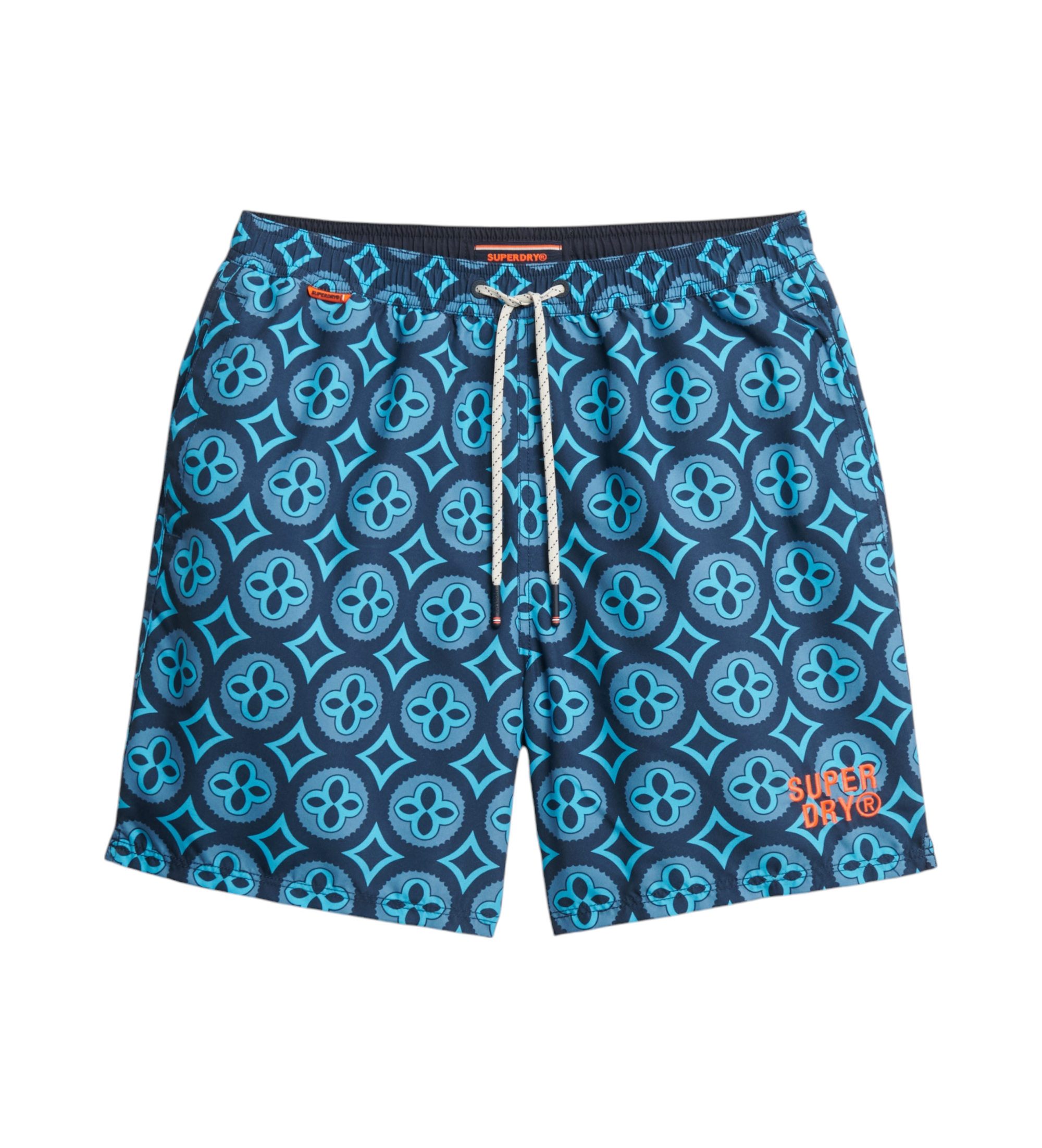 Superdry für Herren. M3010250A Badeanzug mit blauem Mosaikmuster (M), Strandbekleidung, Recyceltes Polyester, Nachhaltig