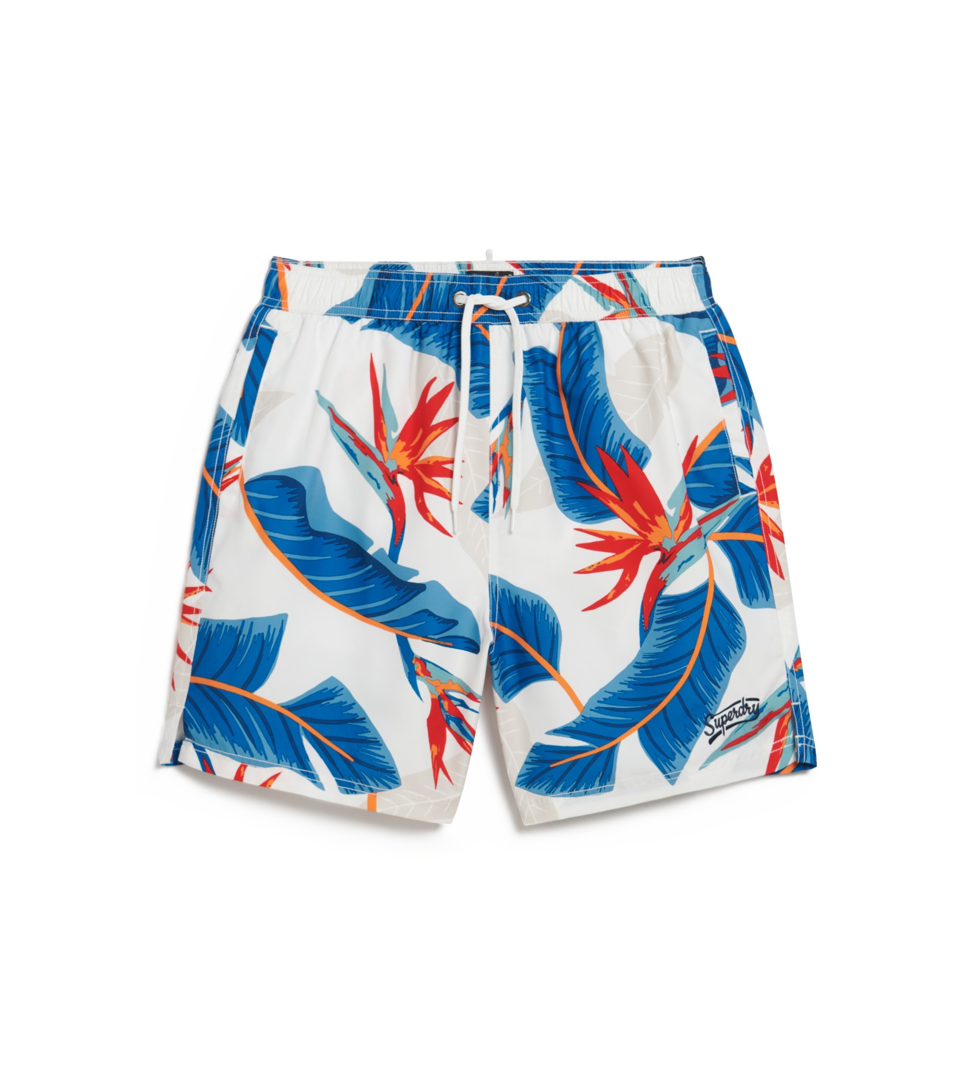 Superdry für Herren. M3010232A Recycelter Hawaii Print Badeanzug weiß (S), Strandbekleidung, Recyceltes Polyester, Nachhaltig
