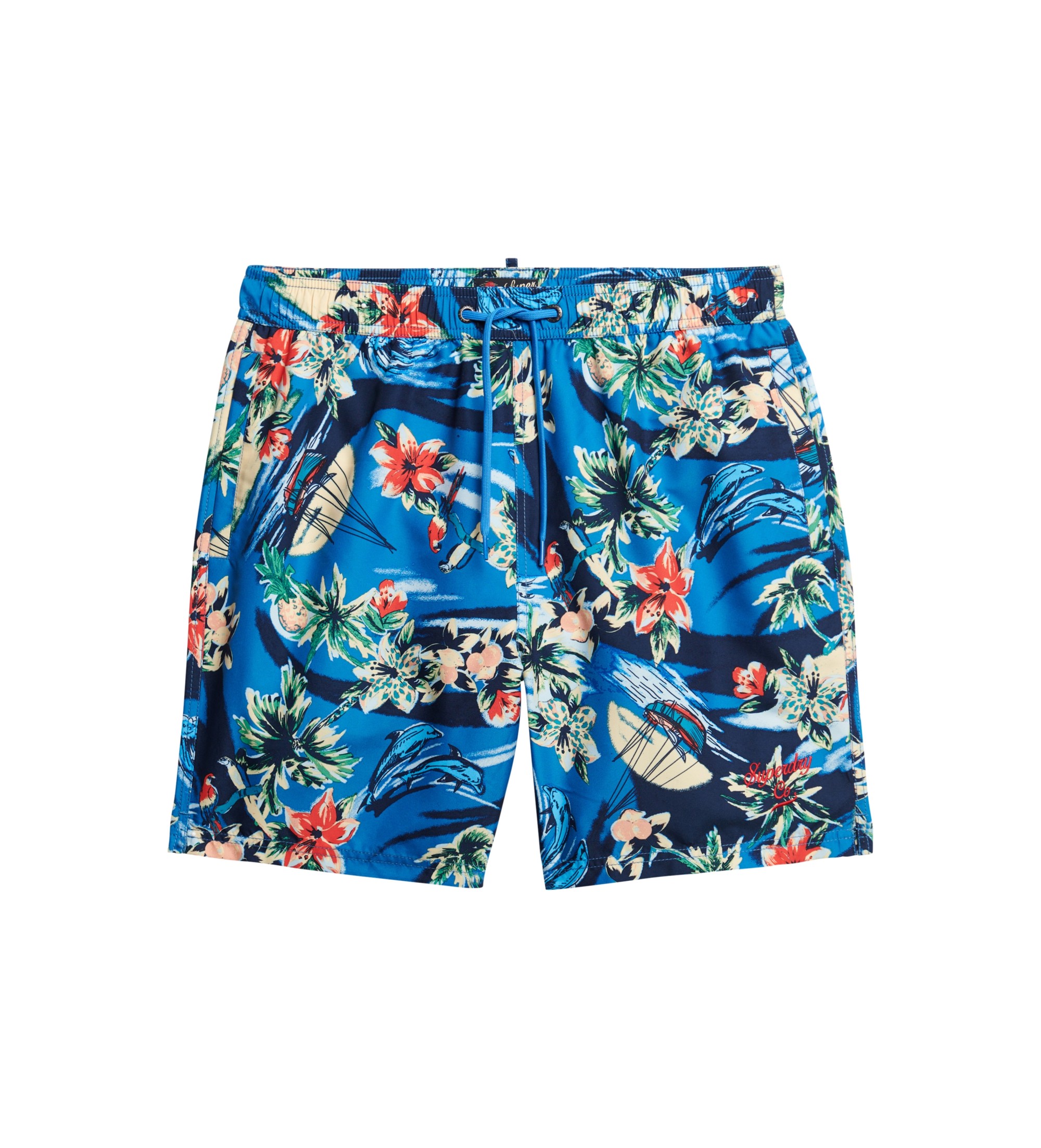 Superdry für Herren. M3010232A Recycelter Hawaii-Schwimmanzug blau (L), Strandbekleidung, Recyceltes Polyester, Nachhaltig