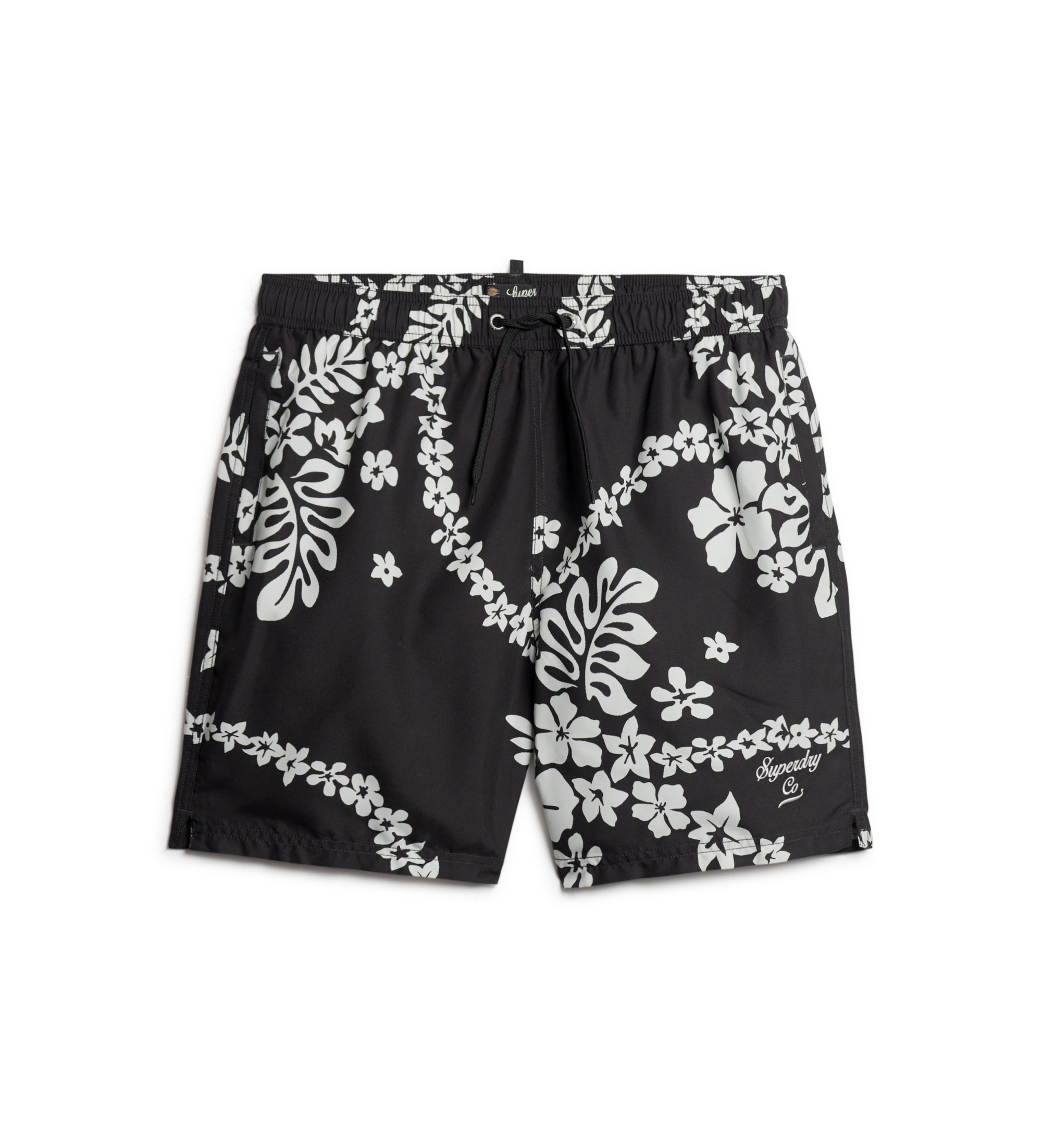 Superdry für Herren. M3010232A Recycelter Hawaii-Schwimmanzug schwarz (S), Strandbekleidung, Recyceltes Polyester, Nachhaltig