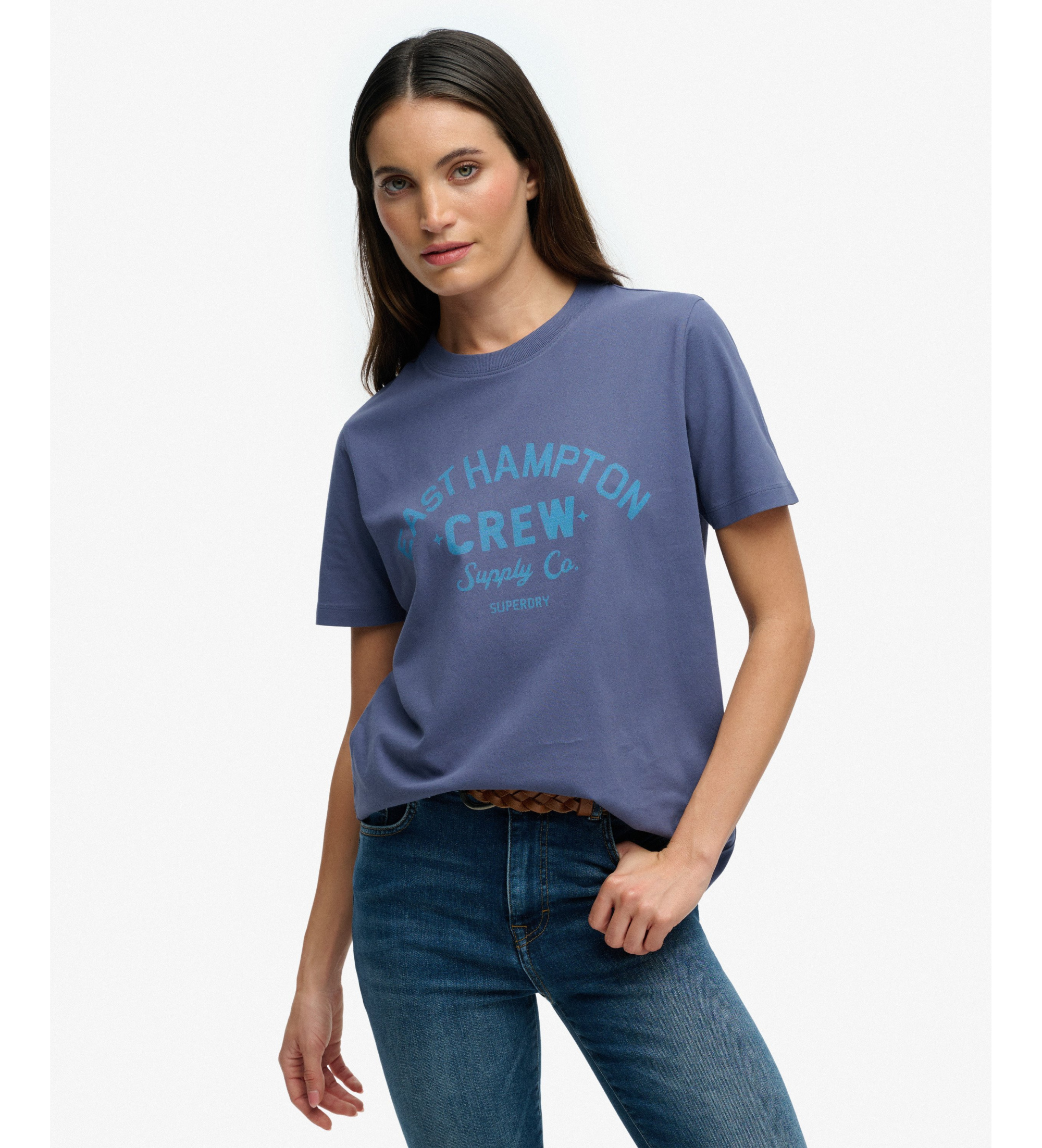 Superdry für Damen. W1011856A Beach Club T-shirt blau (M), Lässig, Baumwolle, Kurzarm, Marine