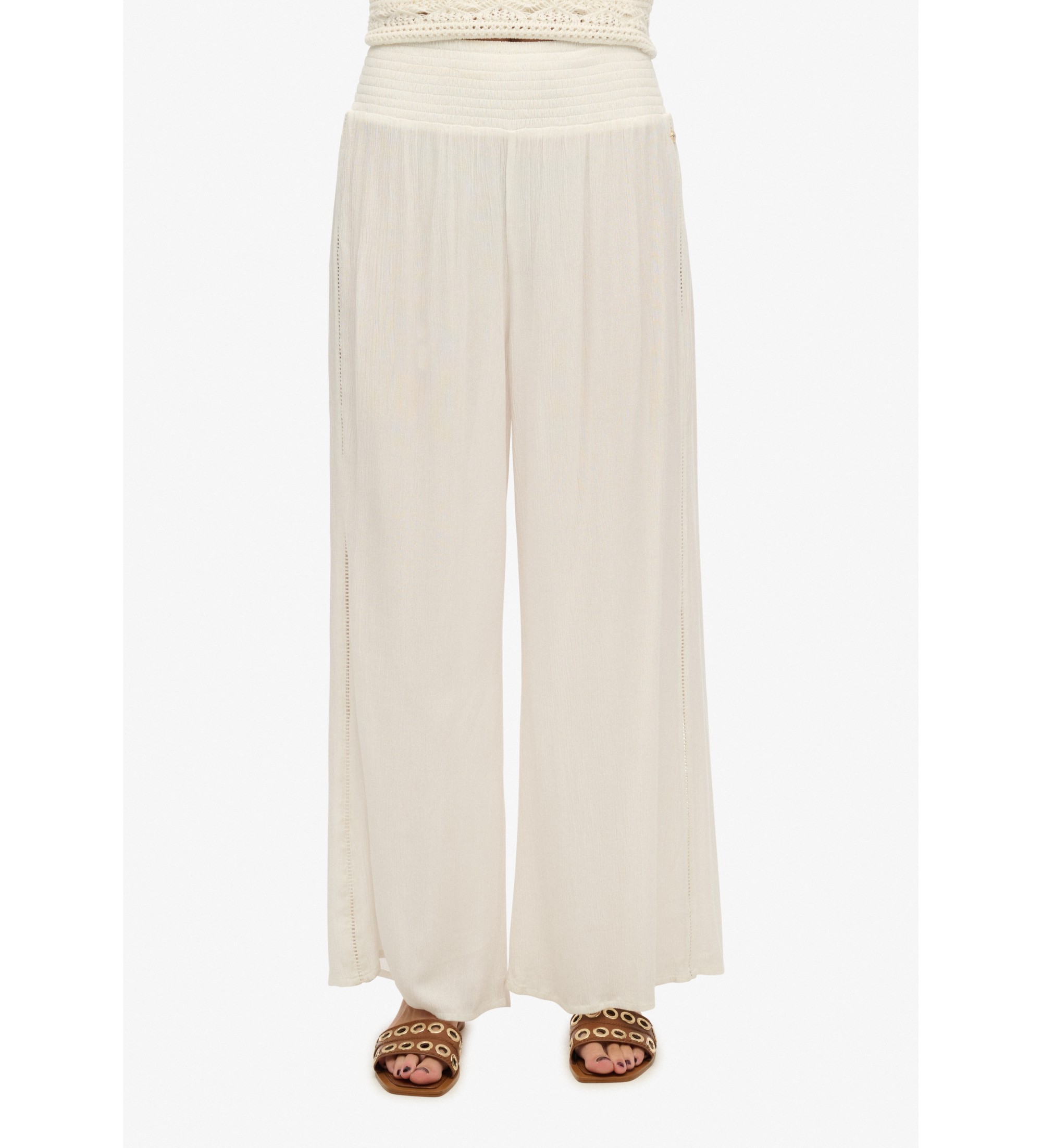 Superdryvoor vrouwen. W7011181A Beige strandbroek (XL), Wit, Casual, Viscose