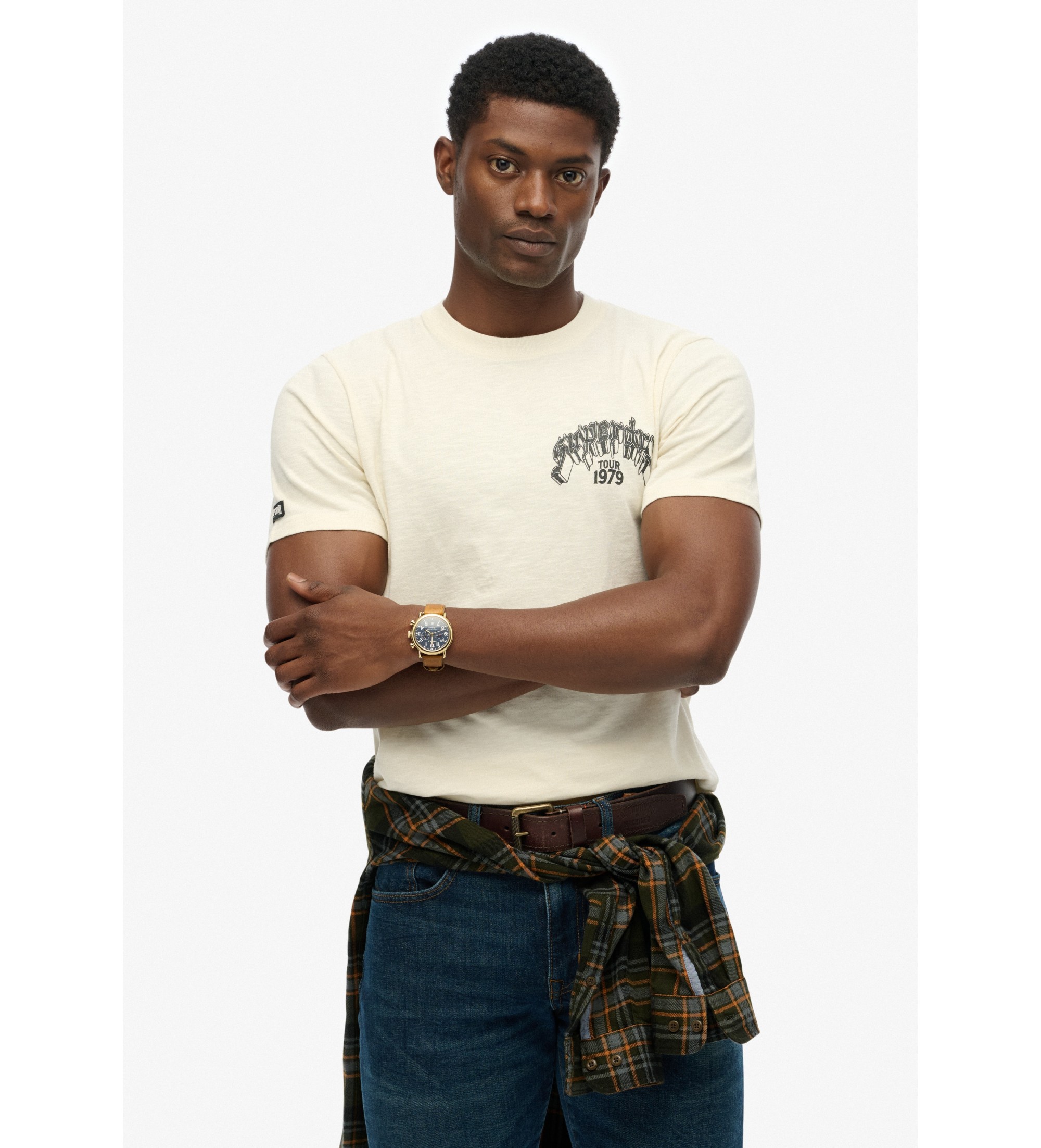 Superdry für Herren. M1012250A Biker Rock Entspanntes beigefarbenes T-Shirt (M), Lässig, Baumwolle, Kurzarm