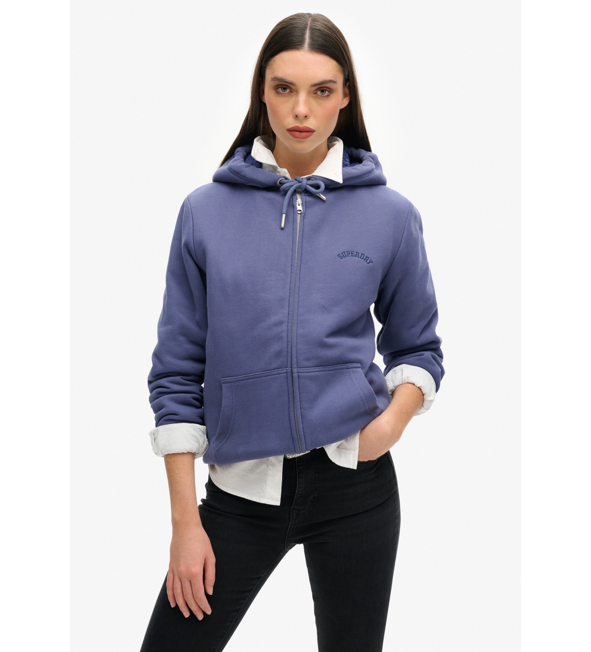 Superdry für Damen. W2012323A Borg Gefüttertes Ziphood Sweatshirt lila (XL), Lässig, Flieder, Baumwolle