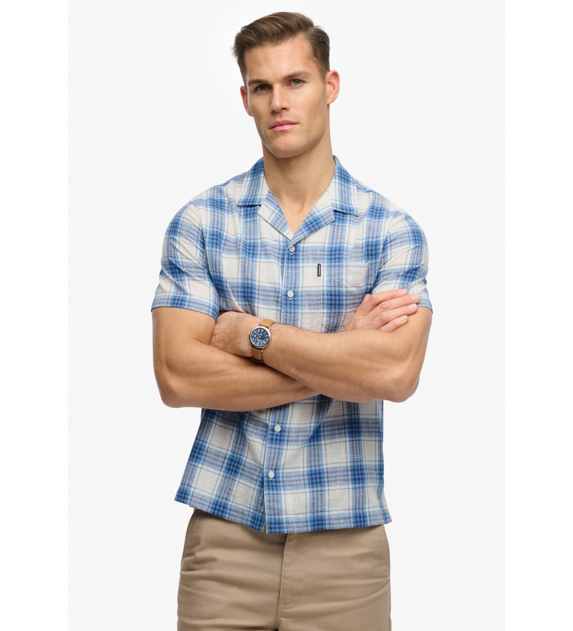 Superdry für Herren. M4011139A Cabana Check Hemd blau (XXL), Lässig, Baumwolle, Kurzarm