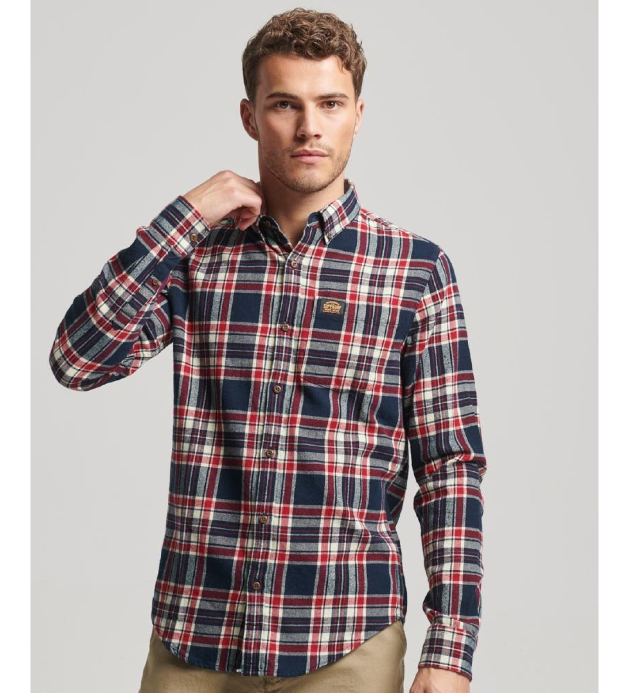 Superdry für Herren. M4010727A Holzfällerhemd aus Bio-Baumwolle in navy kariert (S), Lässig, Langarm, Nachhaltig, Marine