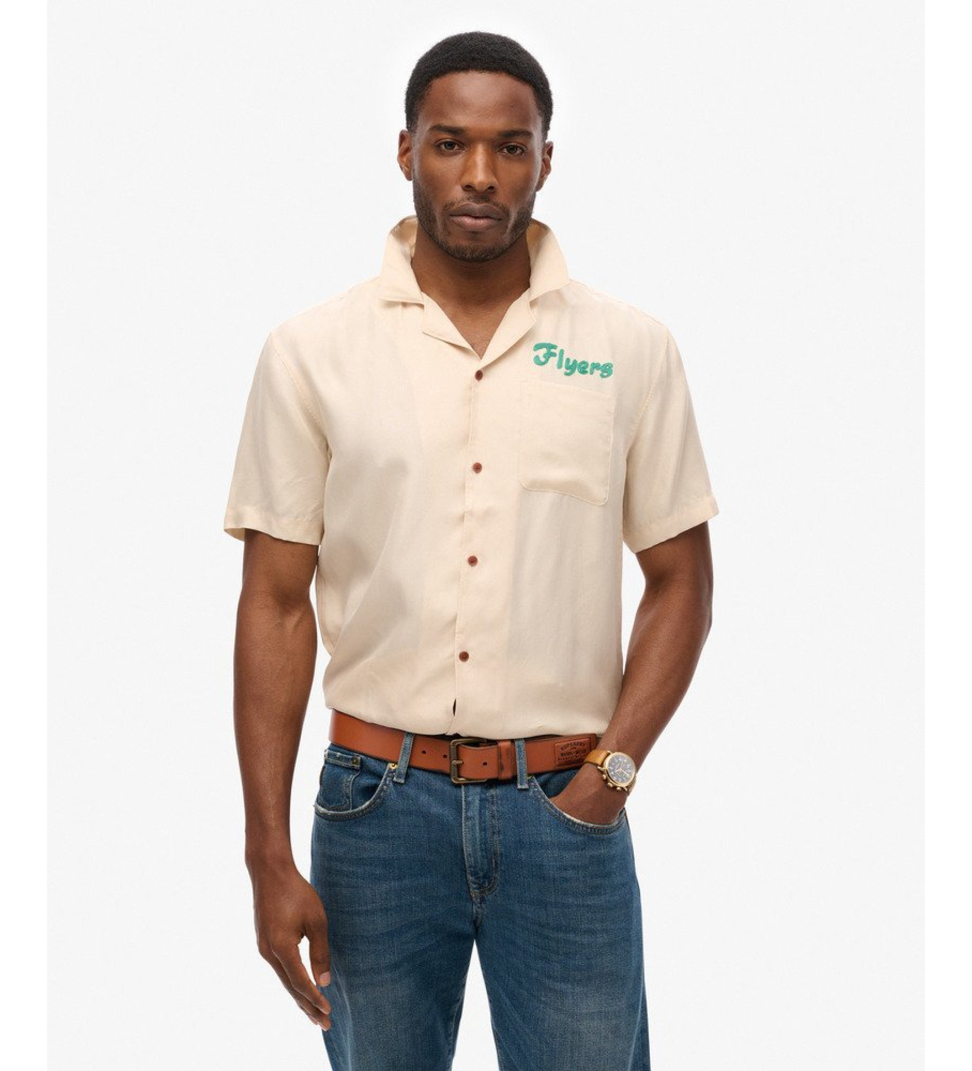 Superdry für Herren. M4010621A Vintage Bowling Shirt beige (XL), Lässig, Viskose, Kurzarm